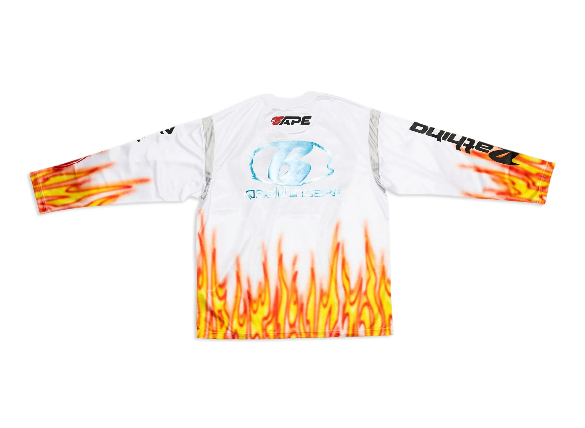 A Bathing Ape Flame Pattern Relax Fit Football Jersey in White xld