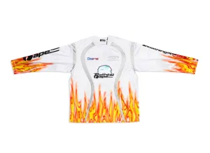 A Bathing Ape Flame Pattern Relax Fit Football Jersey in White xld