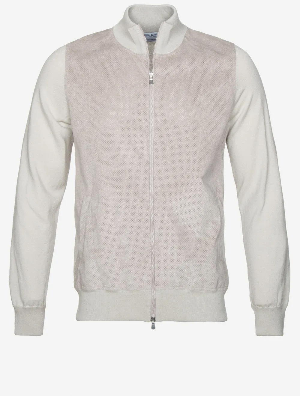 Alcantara & Cotton Zip Through Jacket Beige