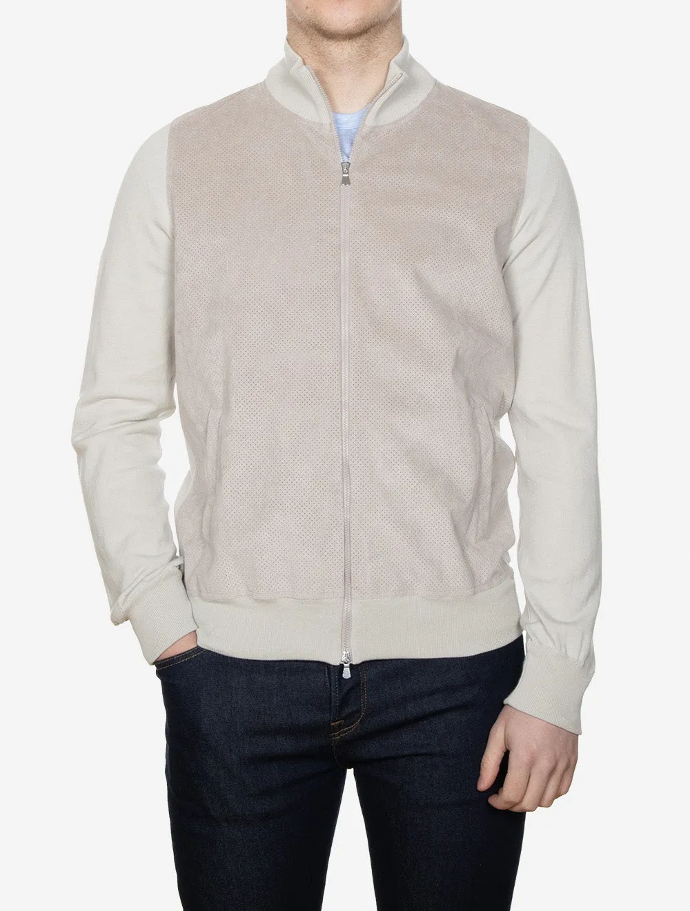 Alcantara & Cotton Zip Through Jacket Beige