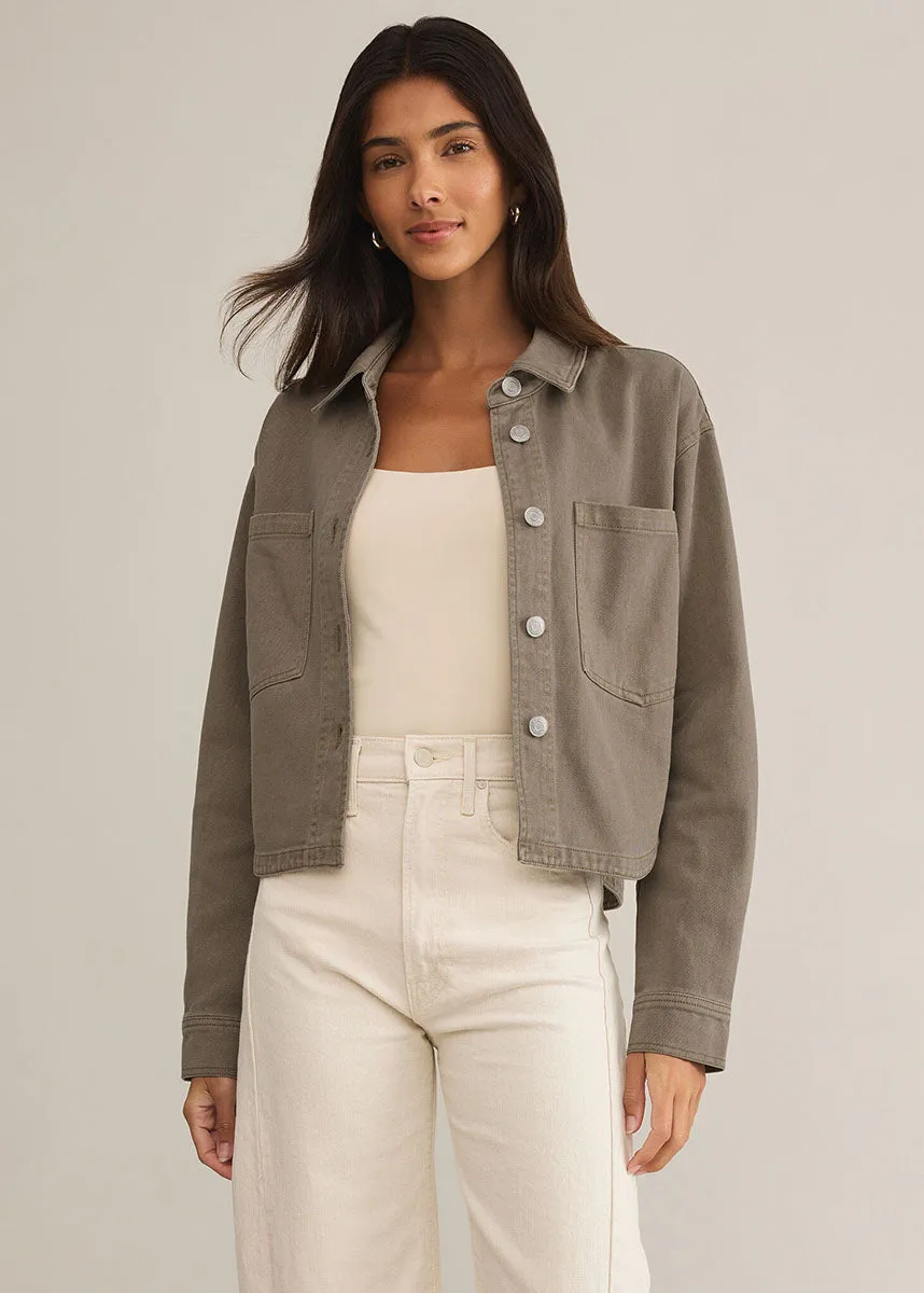 All Day Cropped Denim Jacket - Pebble Moon