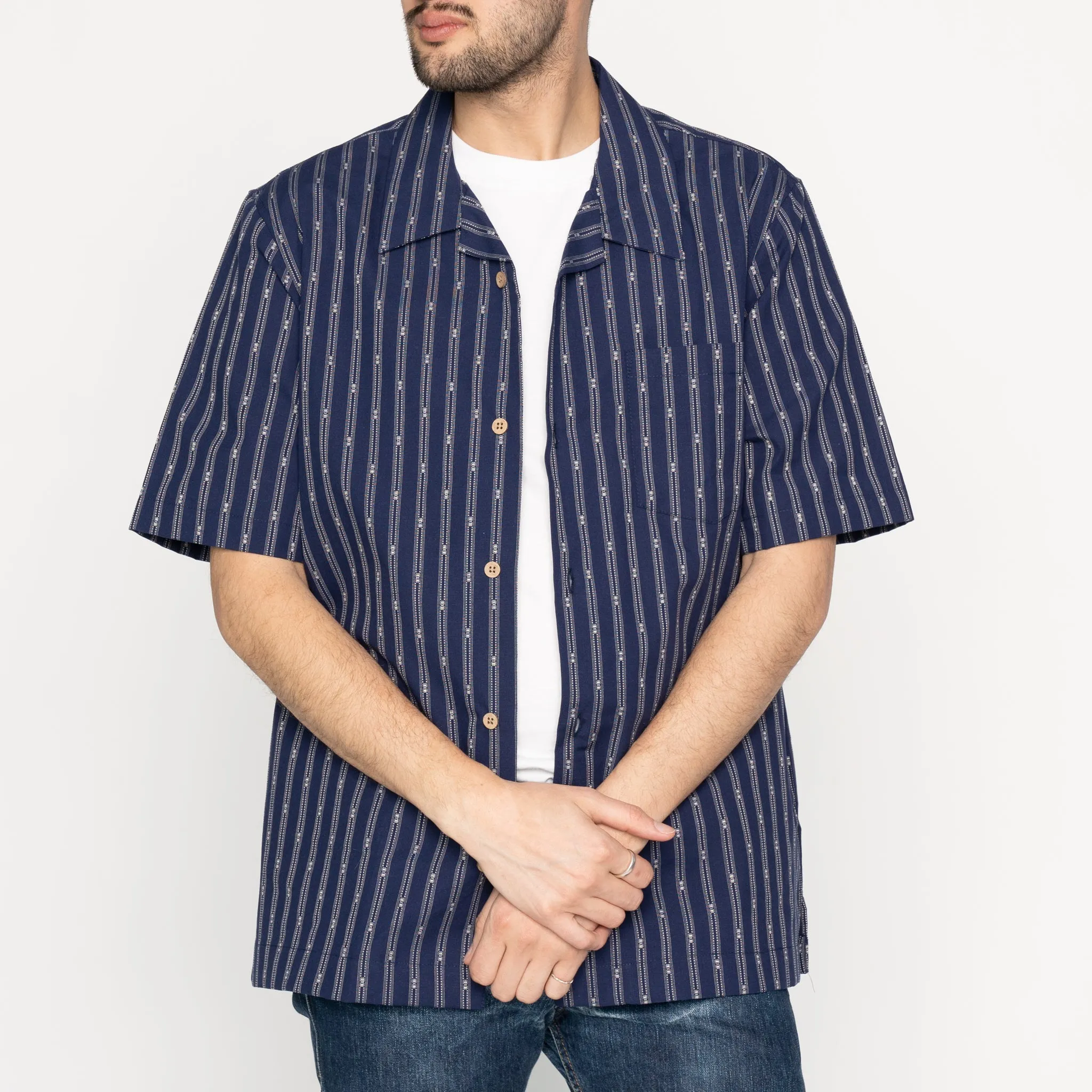 Aloha Shirt - Vintage Dobby Stripes - Navy
