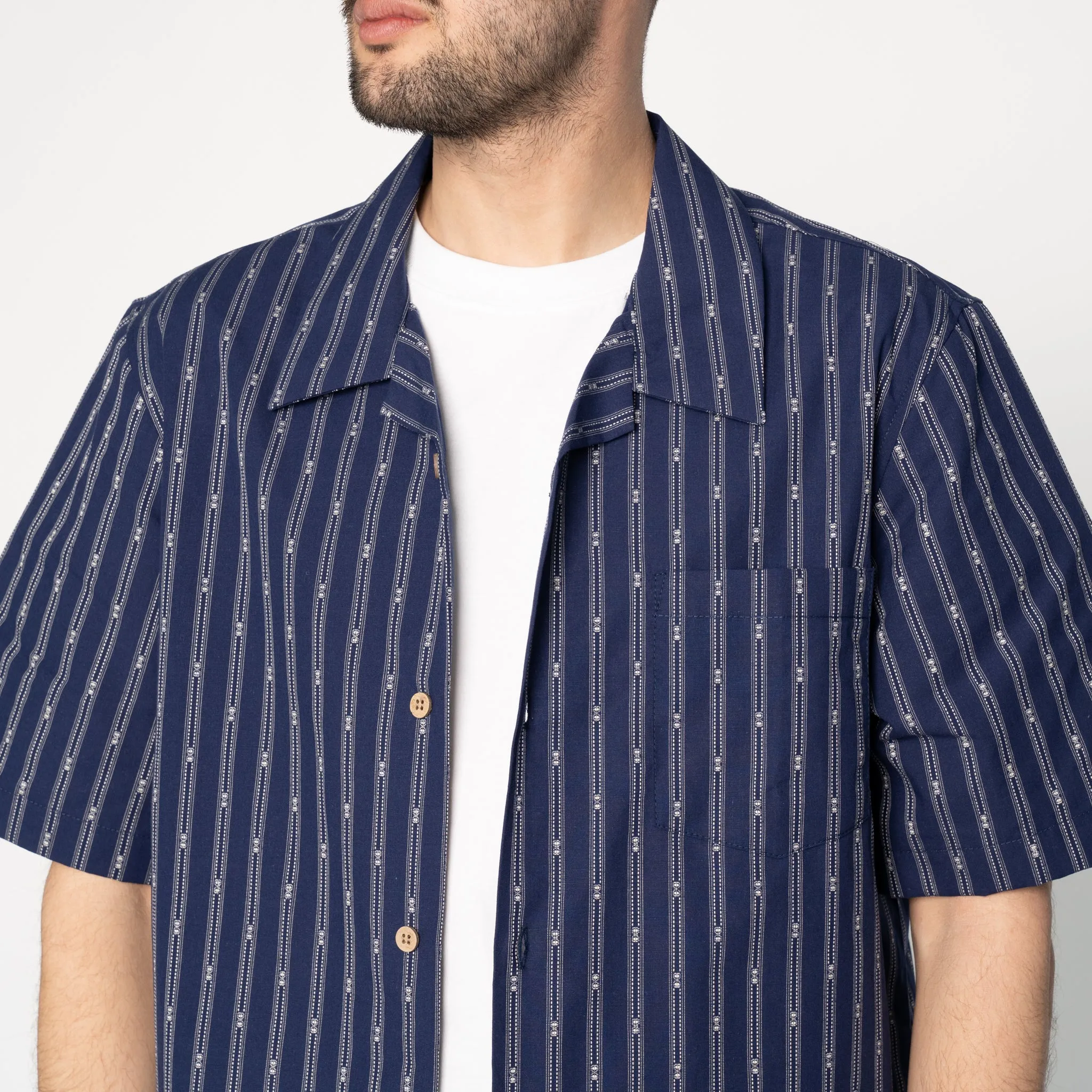 Aloha Shirt - Vintage Dobby Stripes - Navy