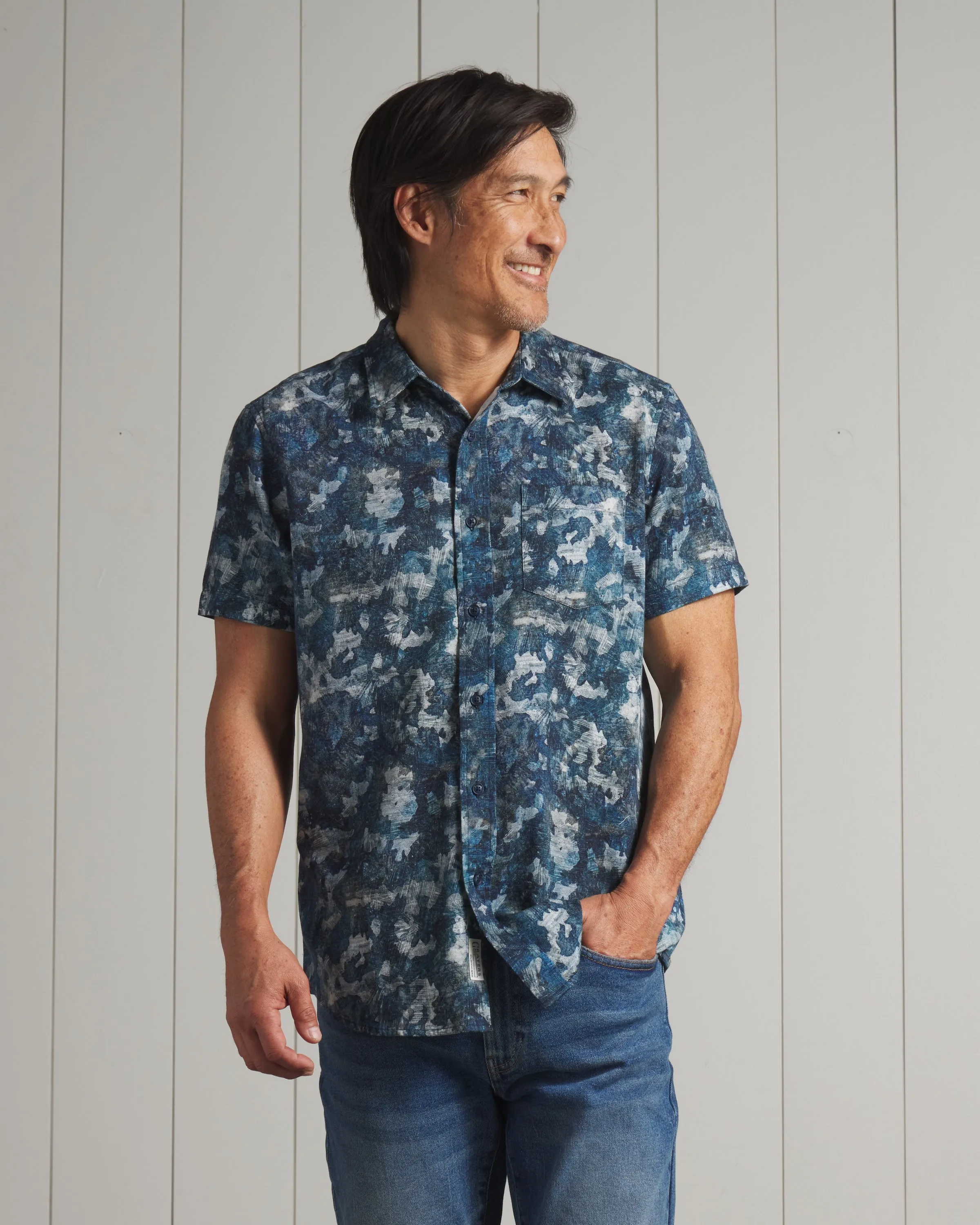 Bedford Textured Printed Shirt - Blue Camo Print