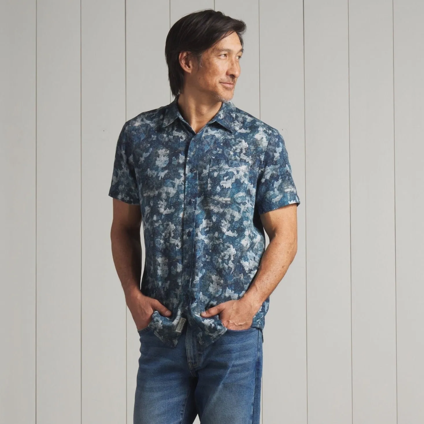 Bedford Textured Printed Shirt - Blue Camo Print