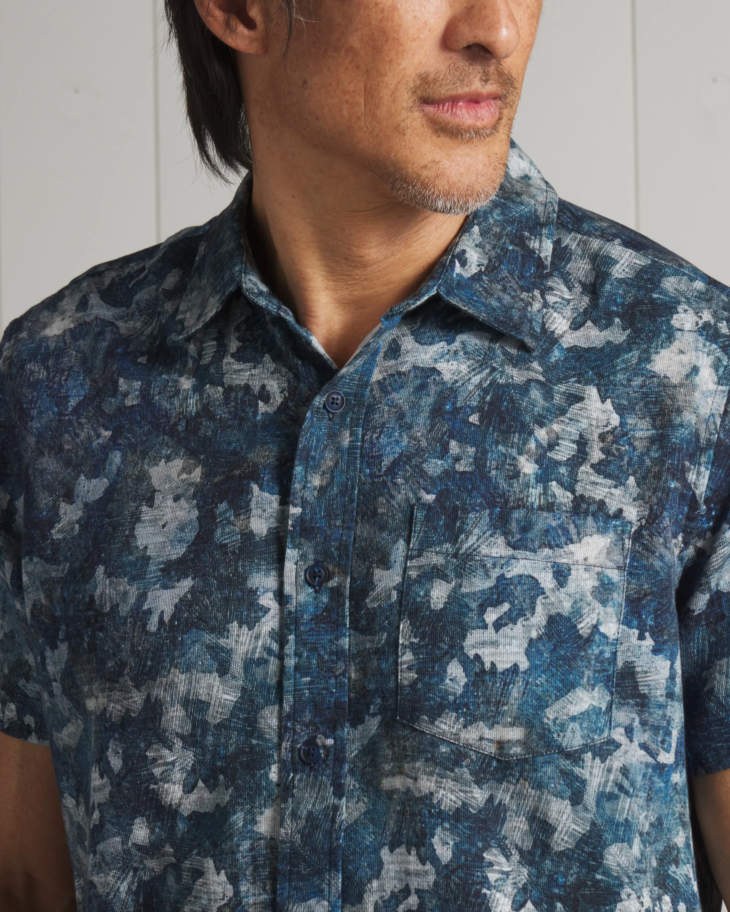 Bedford Textured Printed Shirt - Blue Camo Print