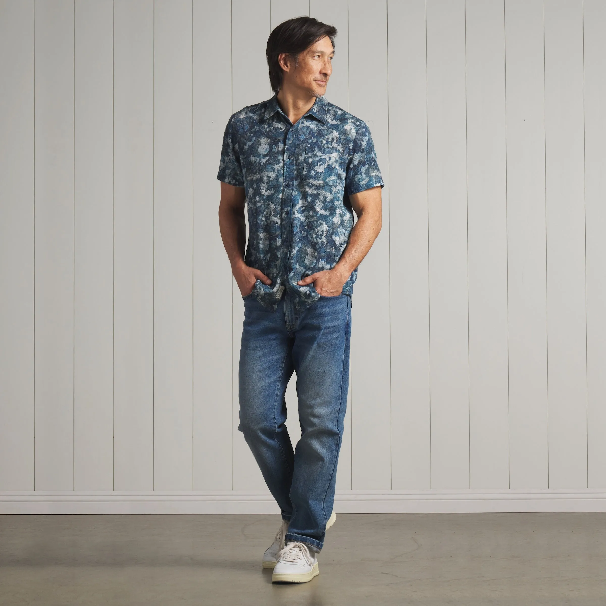 Bedford Textured Printed Shirt - Blue Camo Print