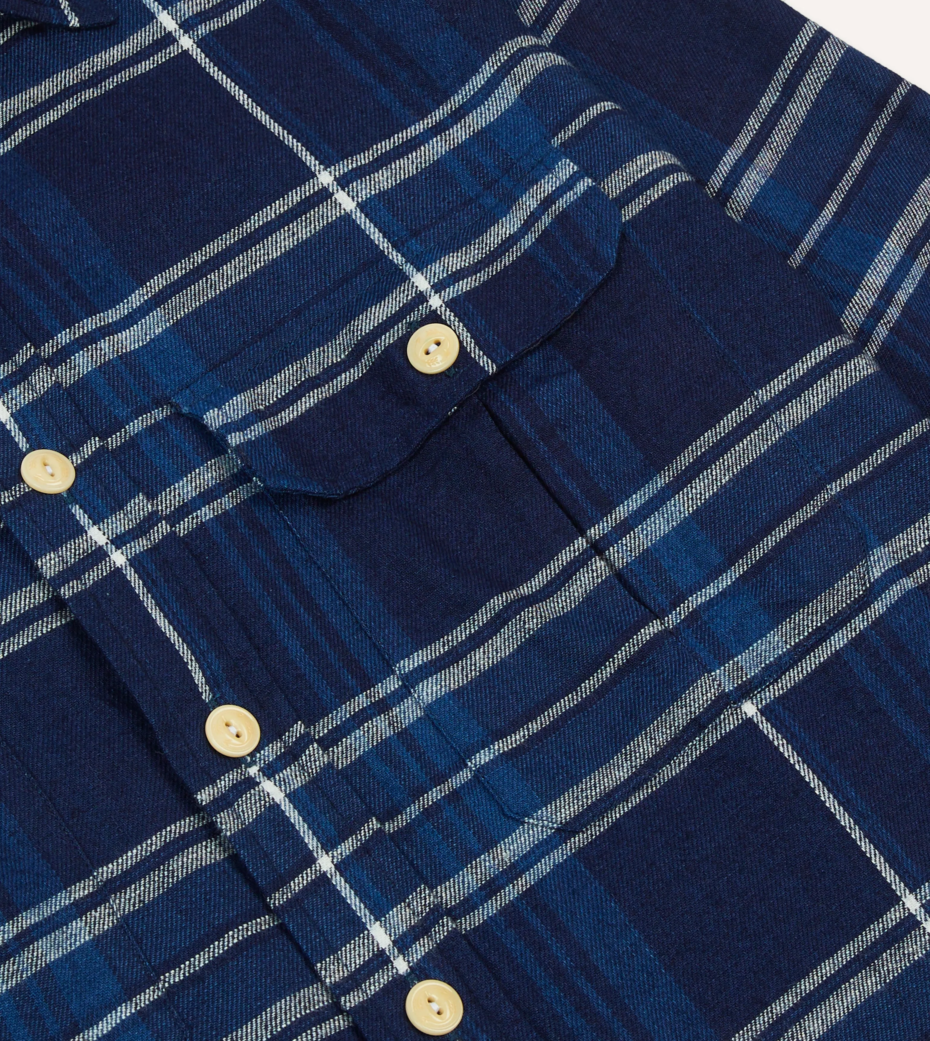 Blue Check Cotton Long Point Collar Work Shirt