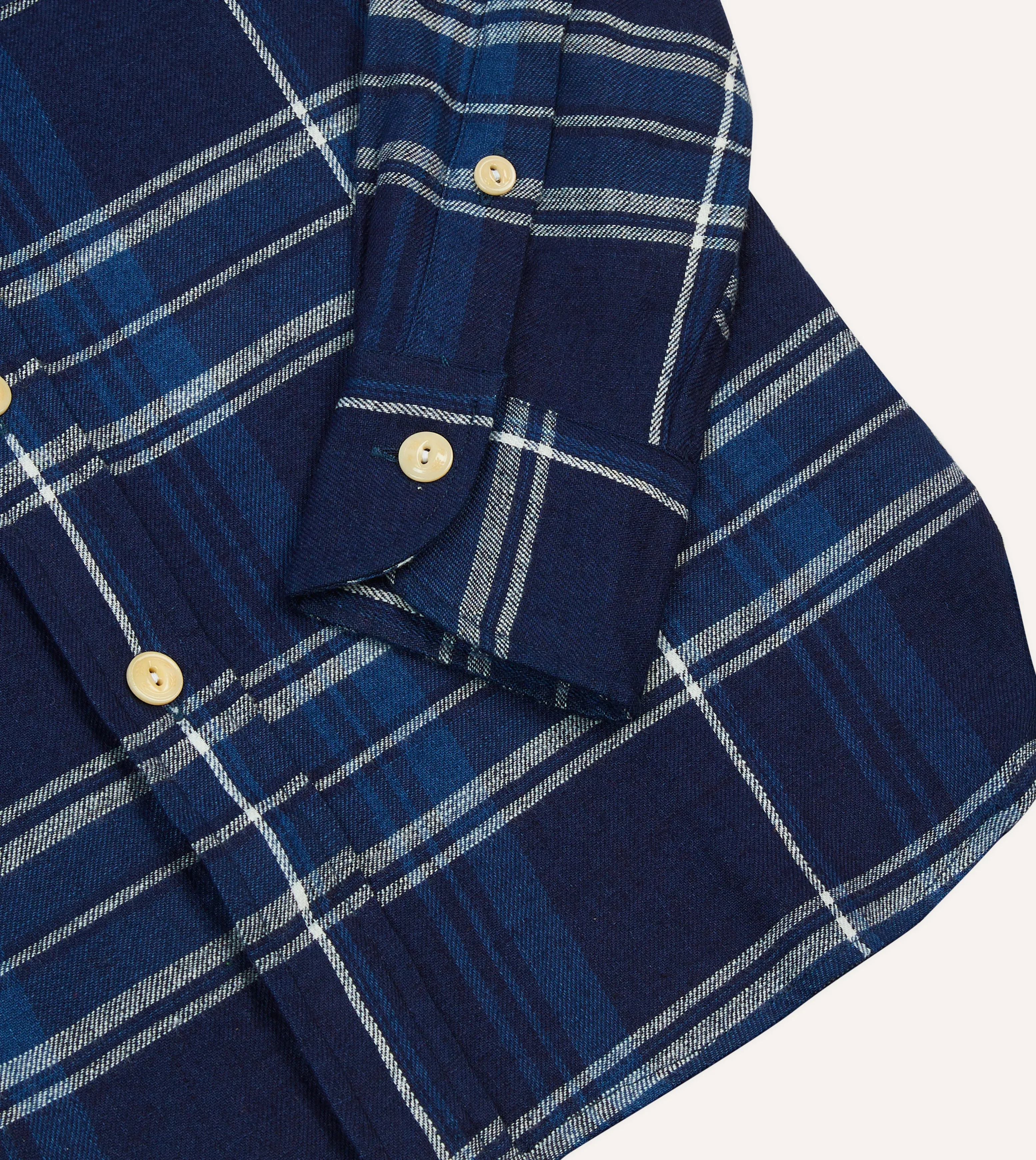 Blue Check Cotton Long Point Collar Work Shirt