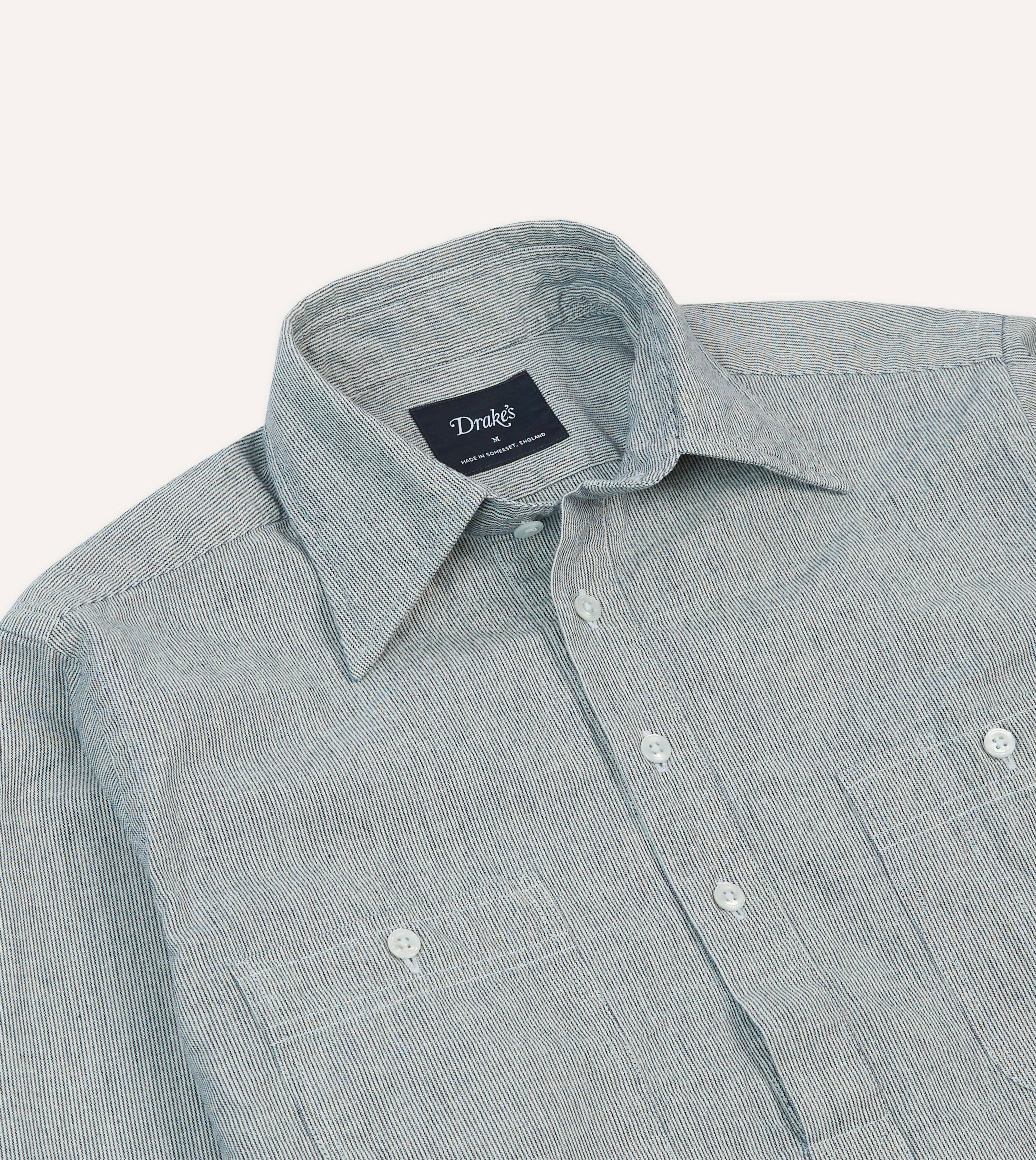 Blue Hickory Stripe Cotton Long Point Collar Popover Shirt