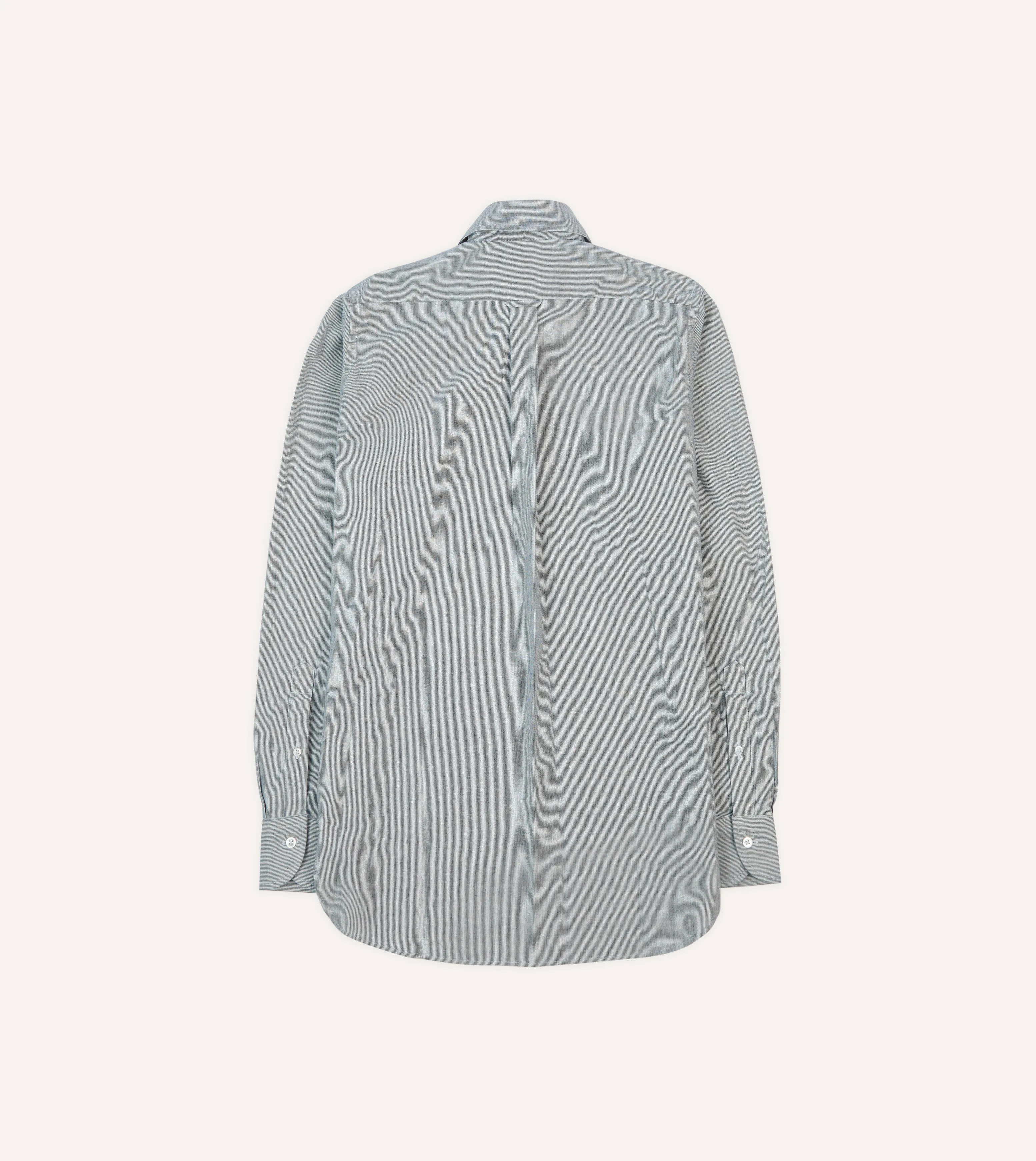 Blue Hickory Stripe Cotton Long Point Collar Popover Shirt
