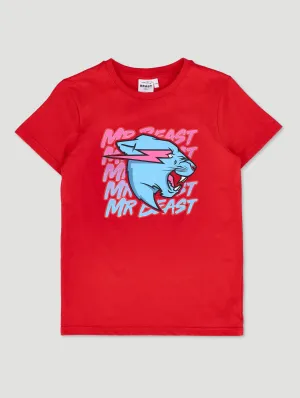 Boys Mr Beast Printed Tee - Red