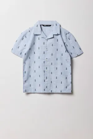 Boys Summer Print Button-Up Short Sleeve Top