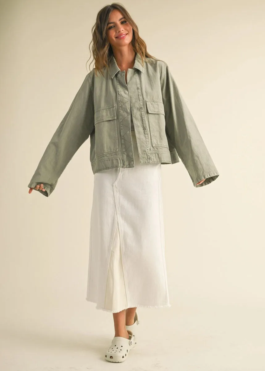Brody Washed Cotton Jacket - Sage