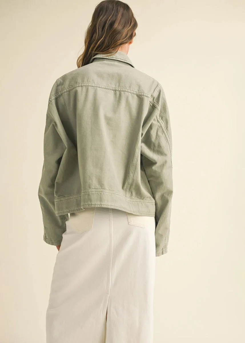 Brody Washed Cotton Jacket - Sage