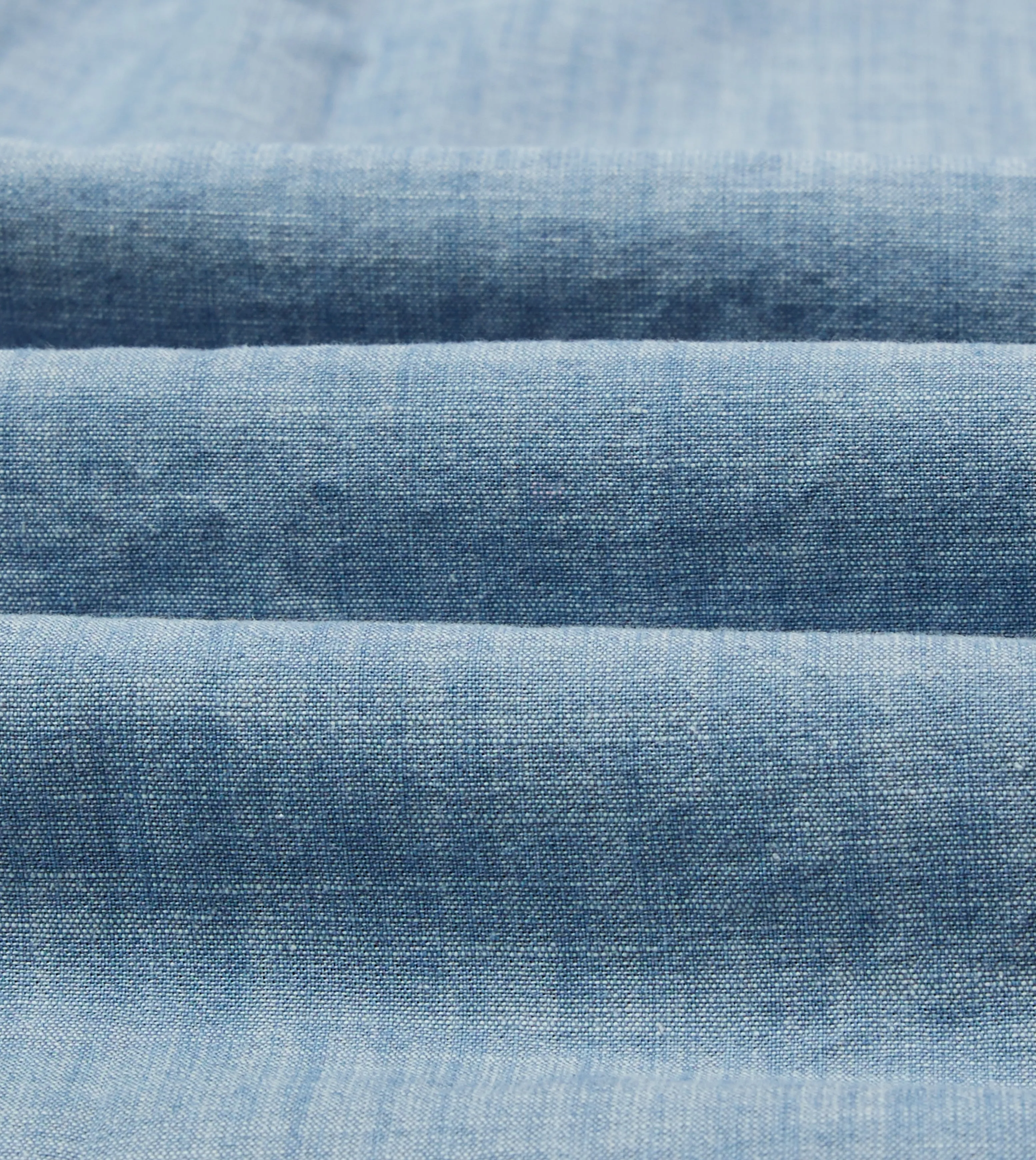 Chambray Cotton Mandarin Collar Shirt