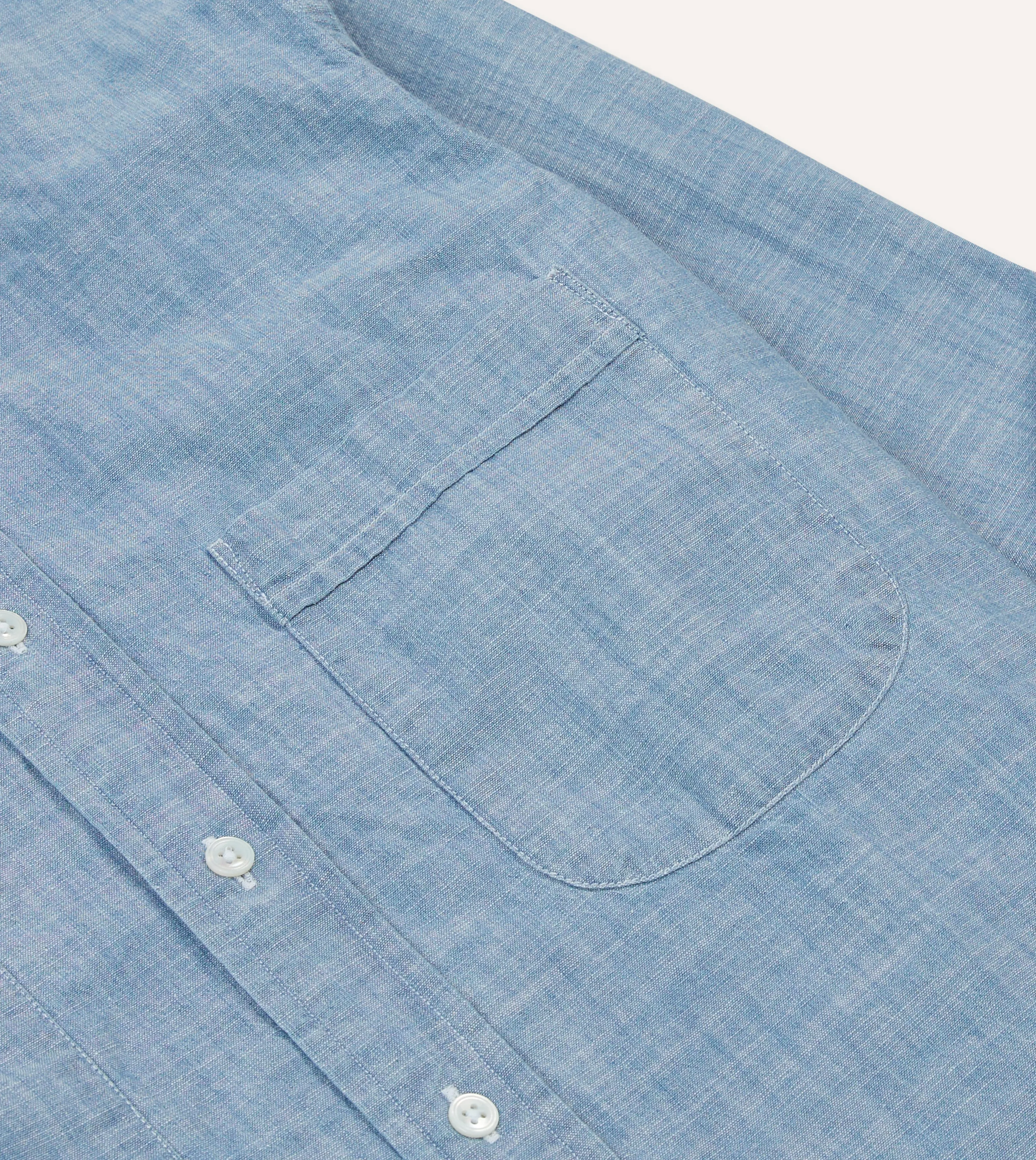 Chambray Cotton Mandarin Collar Shirt