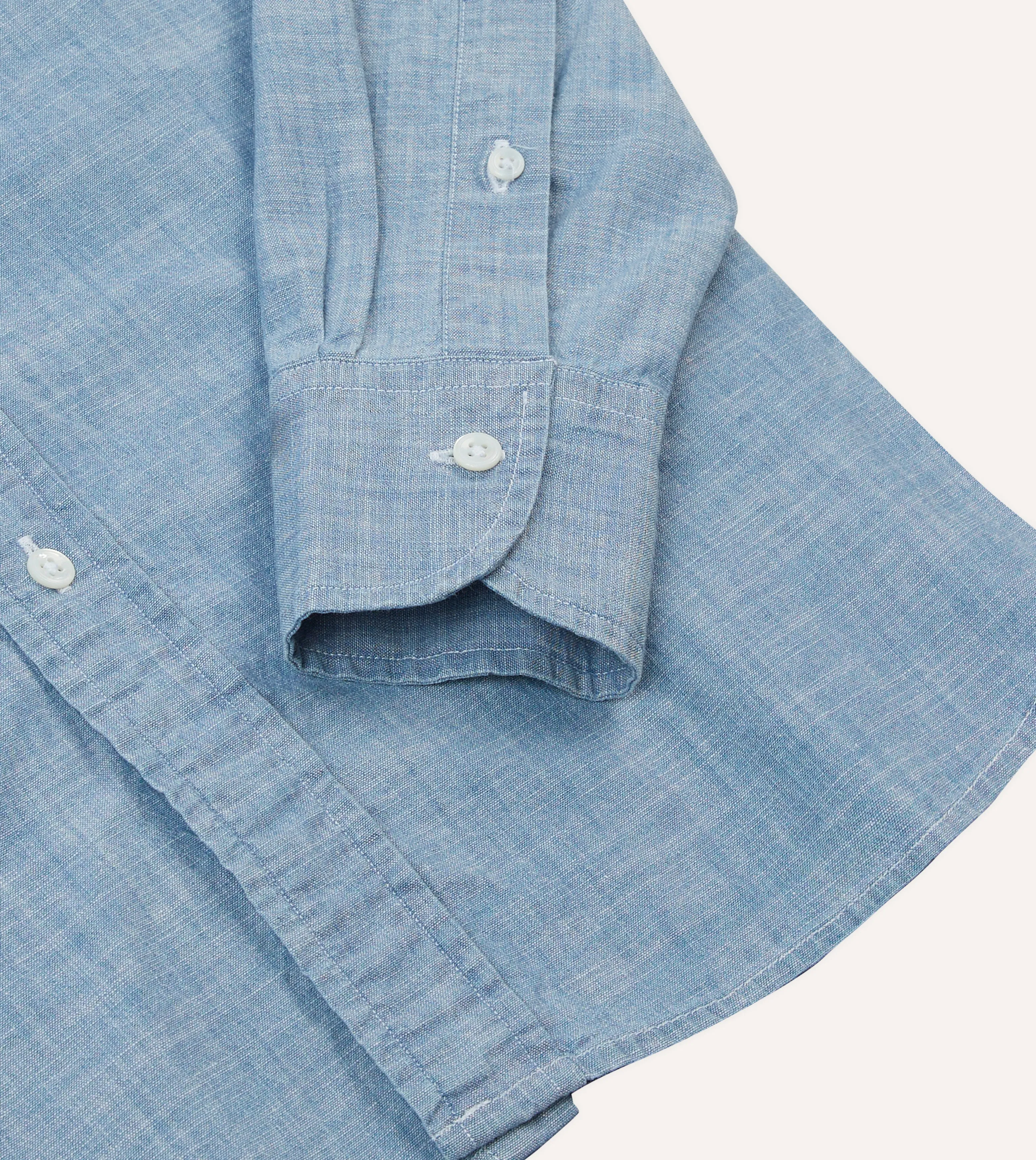 Chambray Cotton Mandarin Collar Shirt