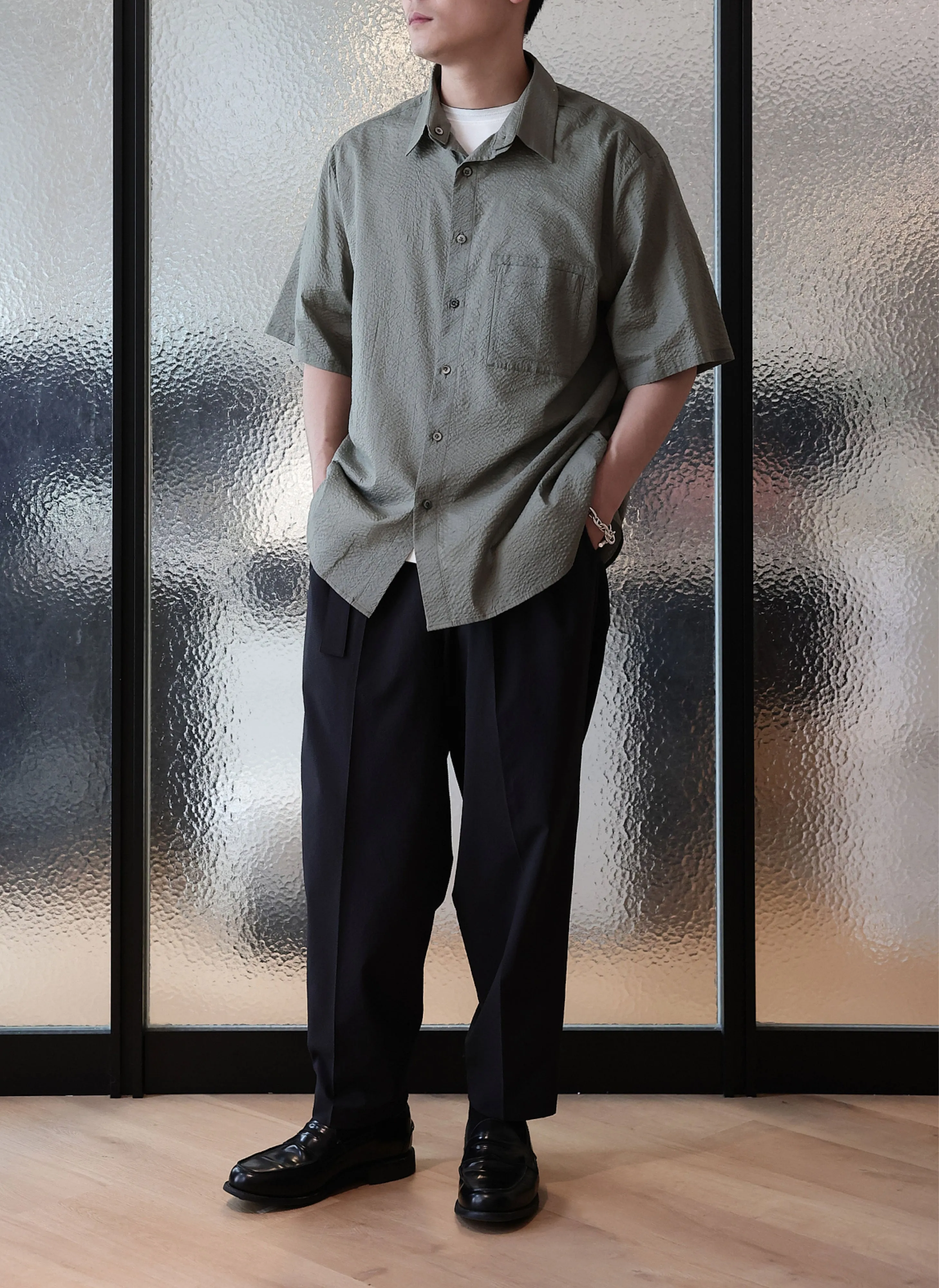 Cotton Seersuckers Short Sleeves Shirt