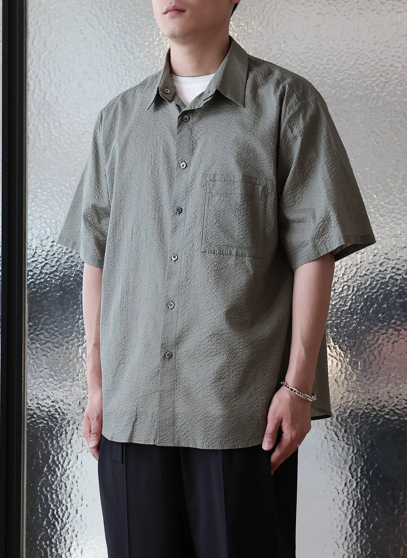 Cotton Seersuckers Short Sleeves Shirt