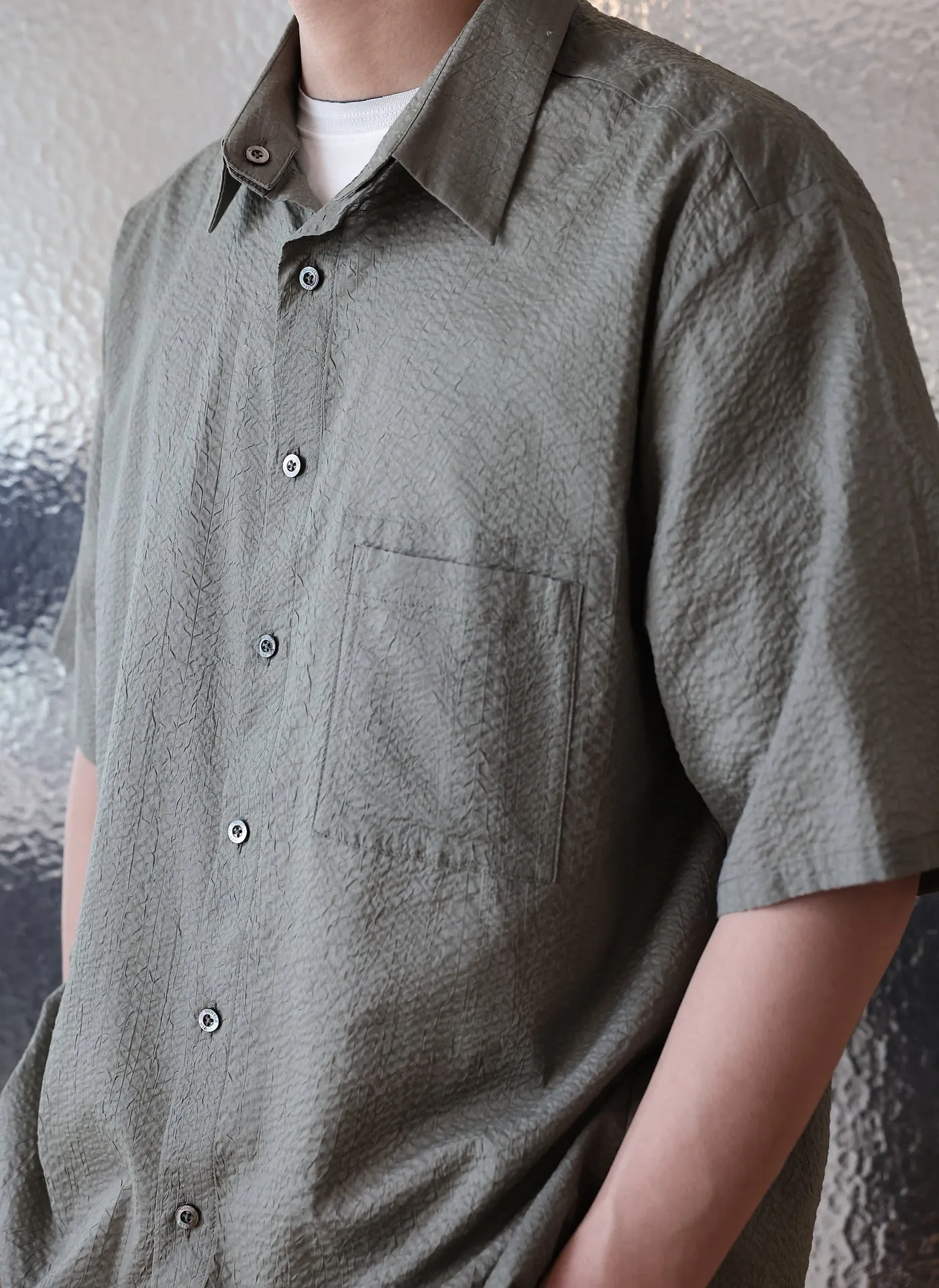 Cotton Seersuckers Short Sleeves Shirt