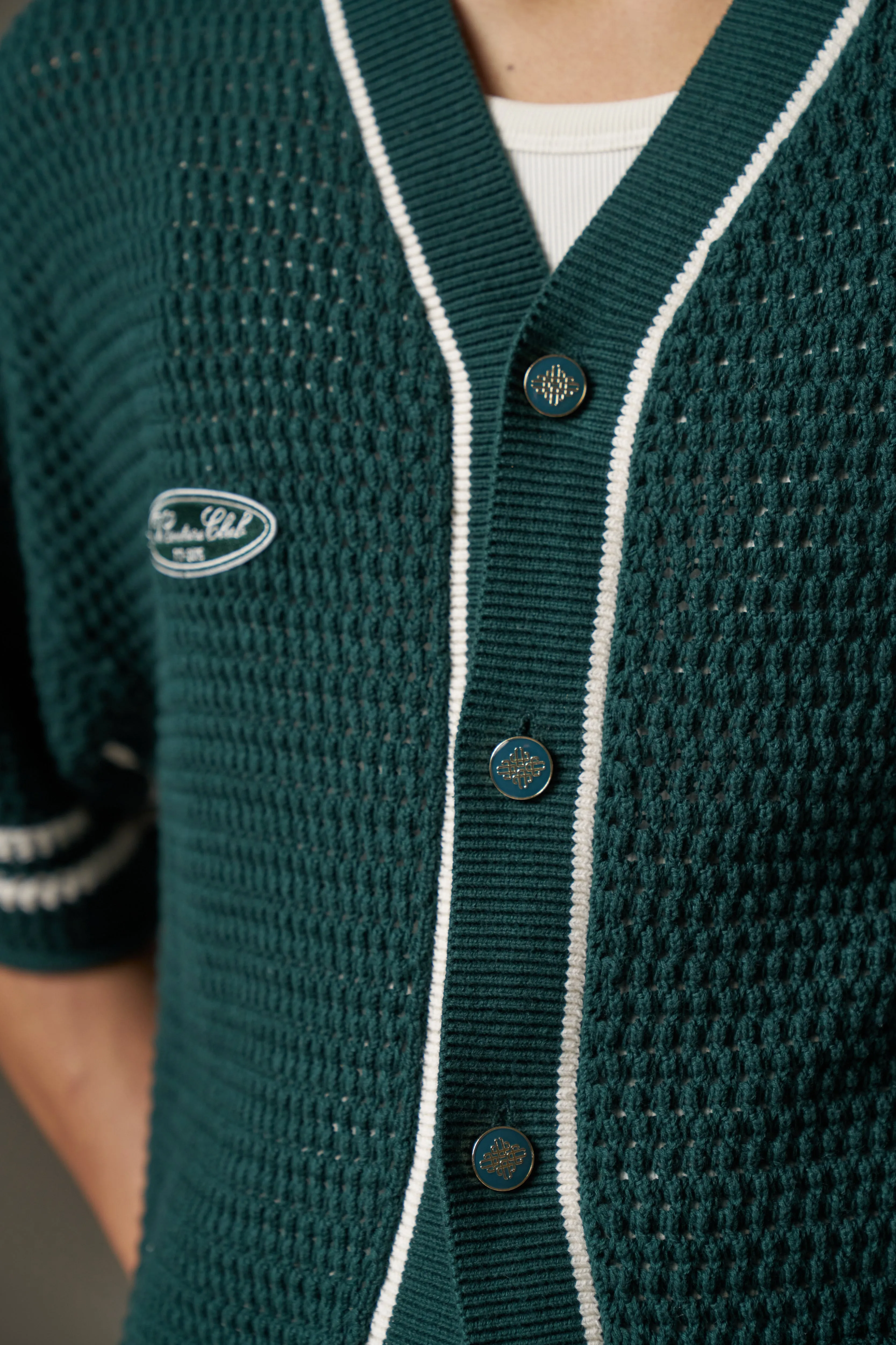 CROCHET KNITTED BASEBALL SHIRT - GREEN