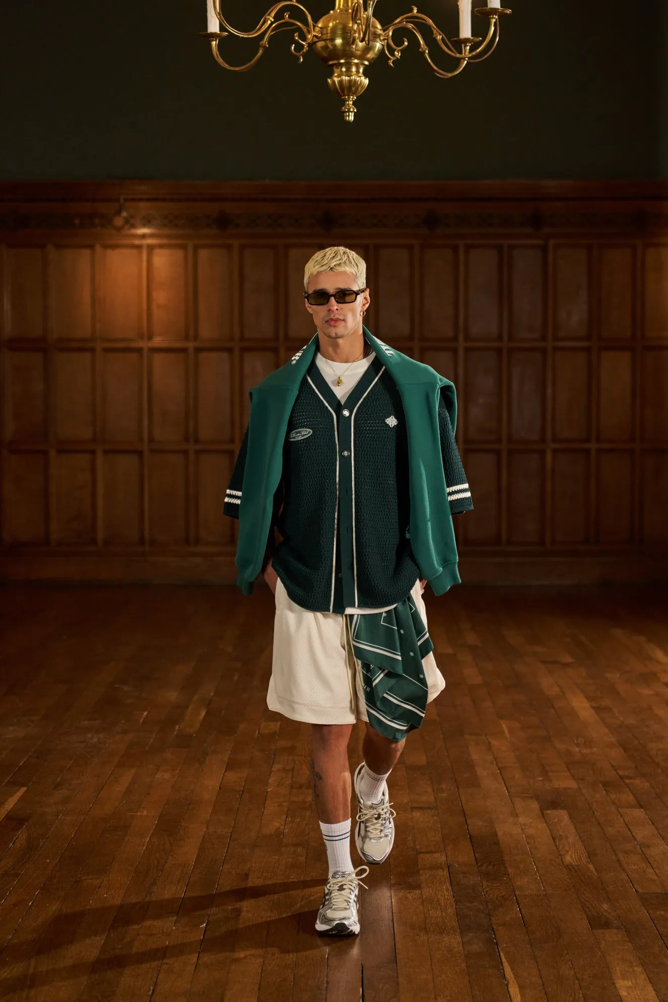 CROCHET KNITTED BASEBALL SHIRT - GREEN