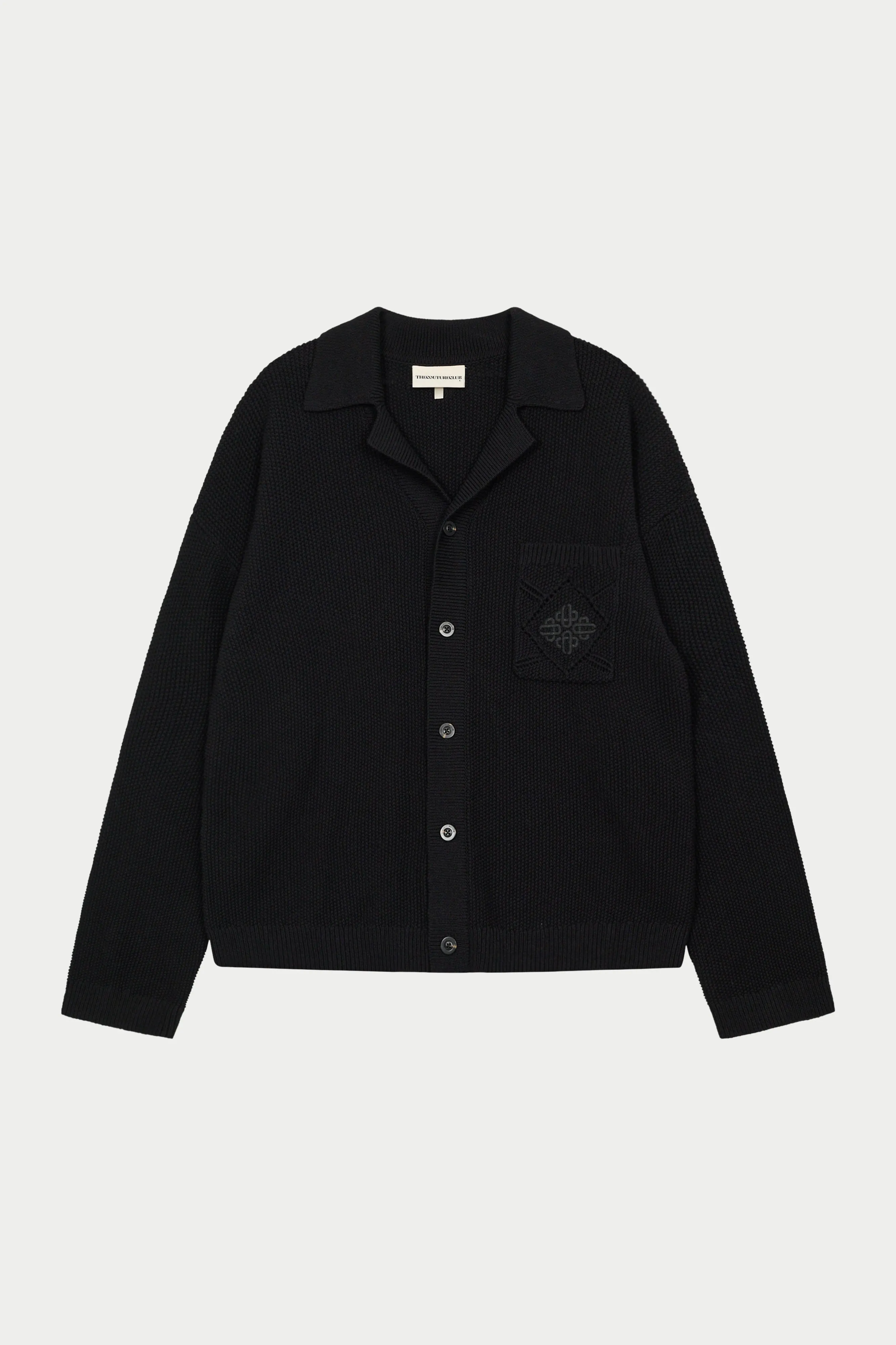 CROCHET KNITTED EMBLEM POCKET SHIRT - BLACK