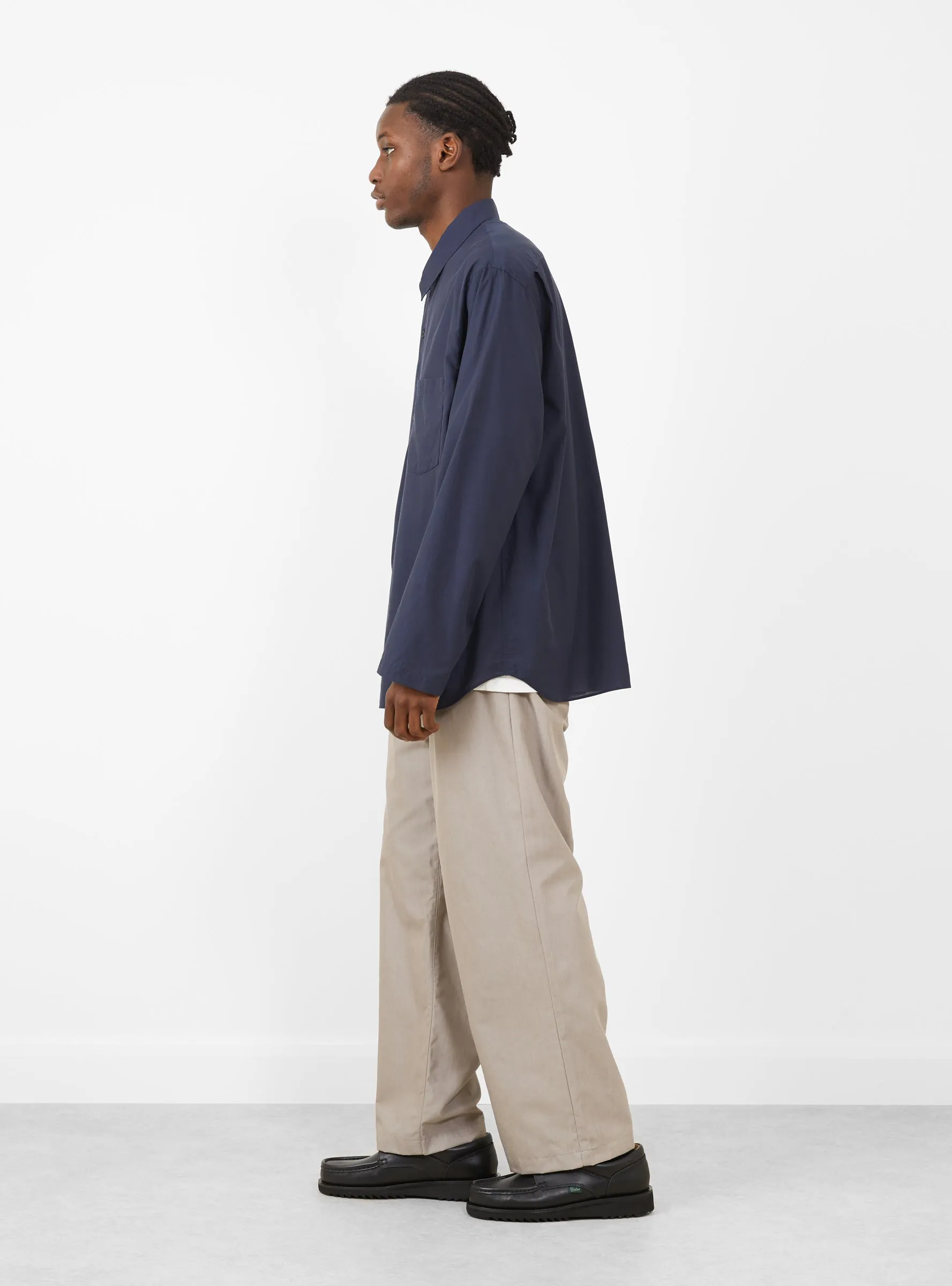 Cupro Mixed Pullover Shirt Navy