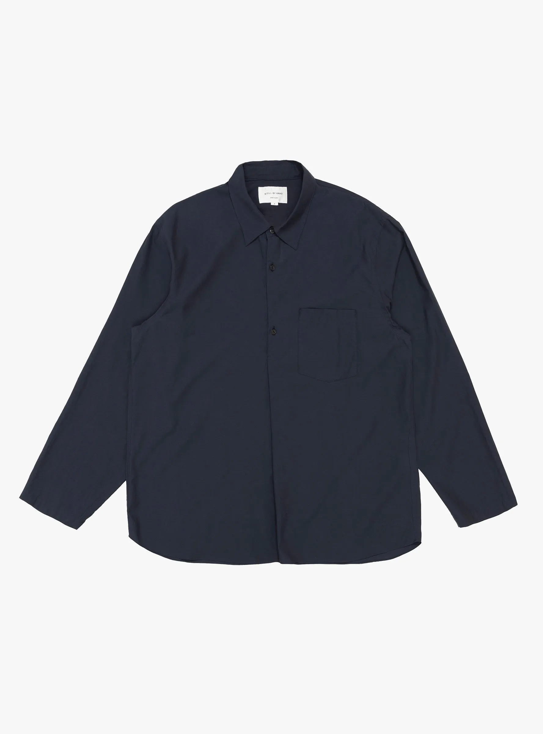 Cupro Mixed Pullover Shirt Navy
