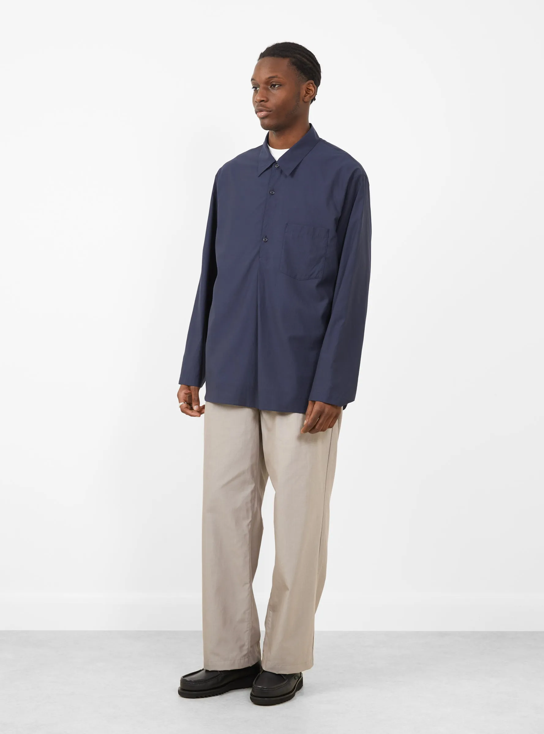 Cupro Mixed Pullover Shirt Navy