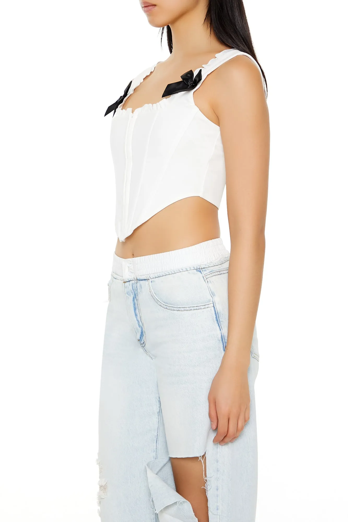 Curved Hem Sleeveless Bustier Knit Top - Cream/Black