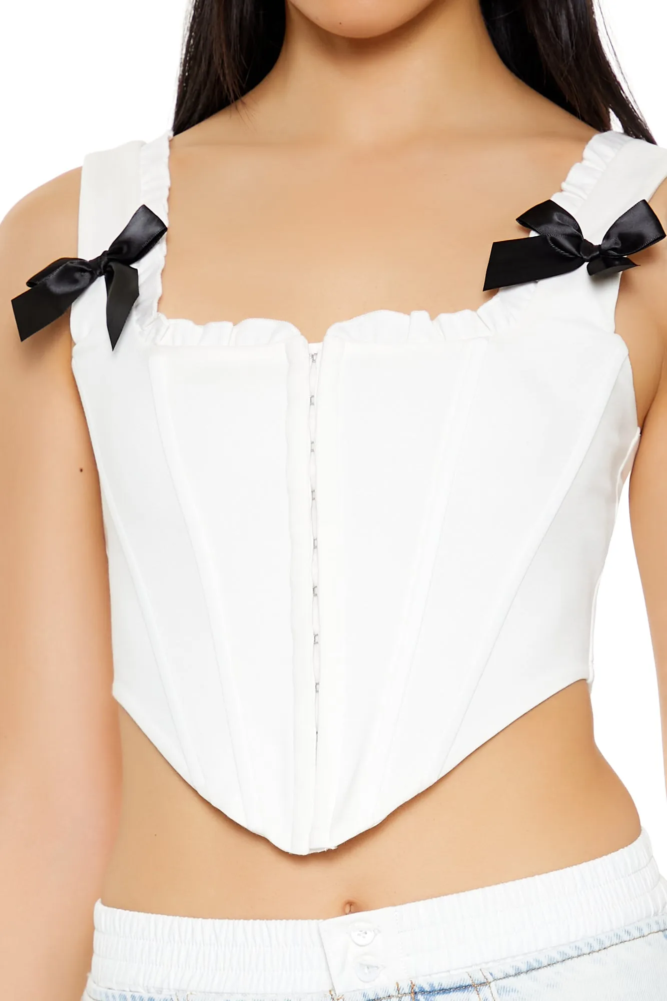Curved Hem Sleeveless Bustier Knit Top - Cream/Black