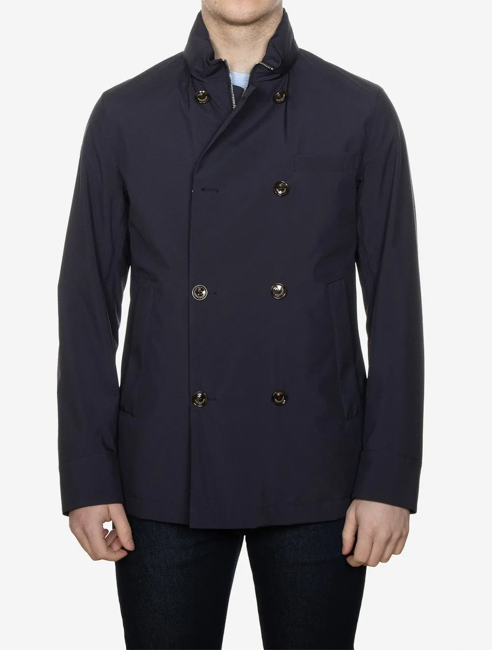 Double Breasted Light Rain Jacket Navy