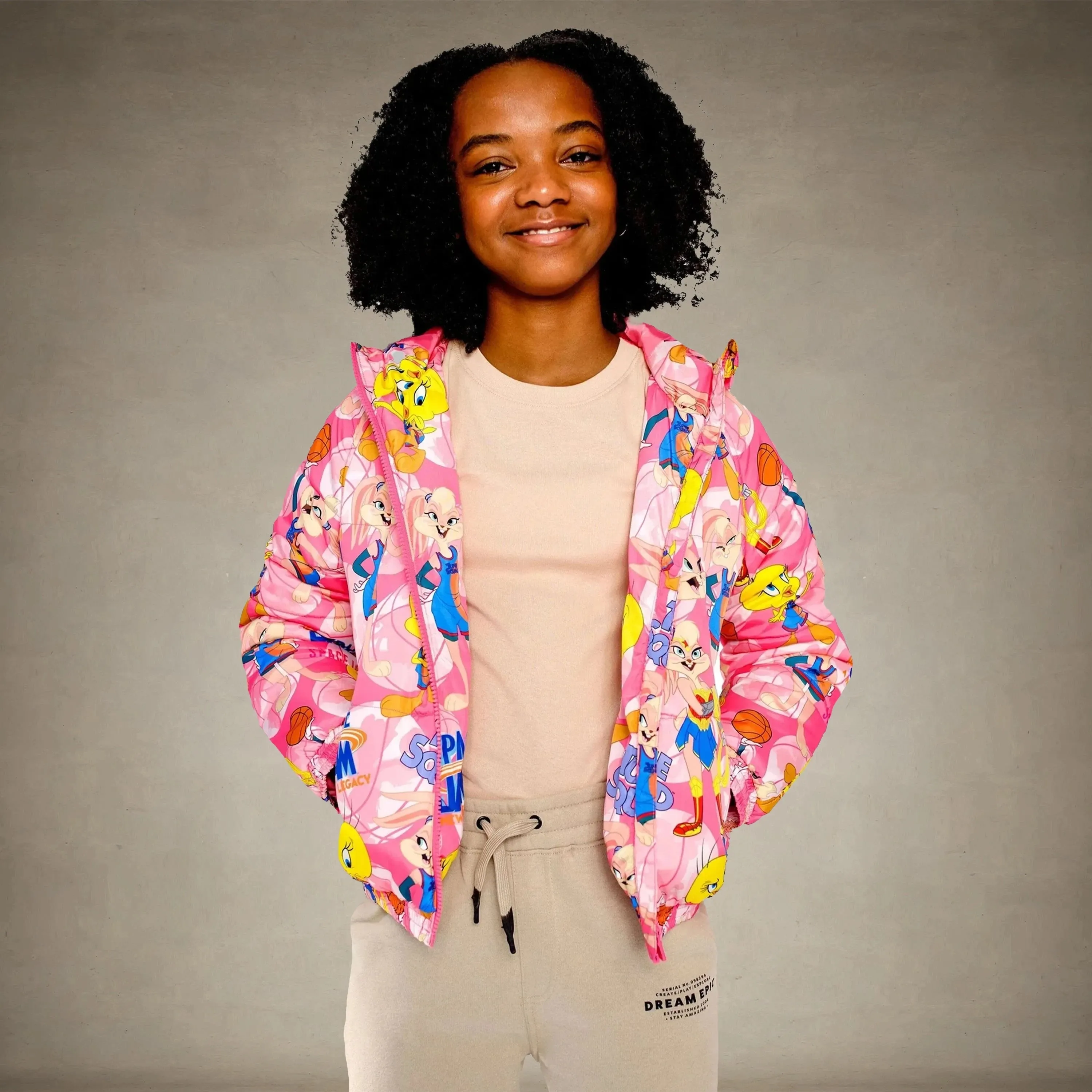 Girl's Heavy Quilted Puffer in New Looney Mash Jacket - FINAL SALE