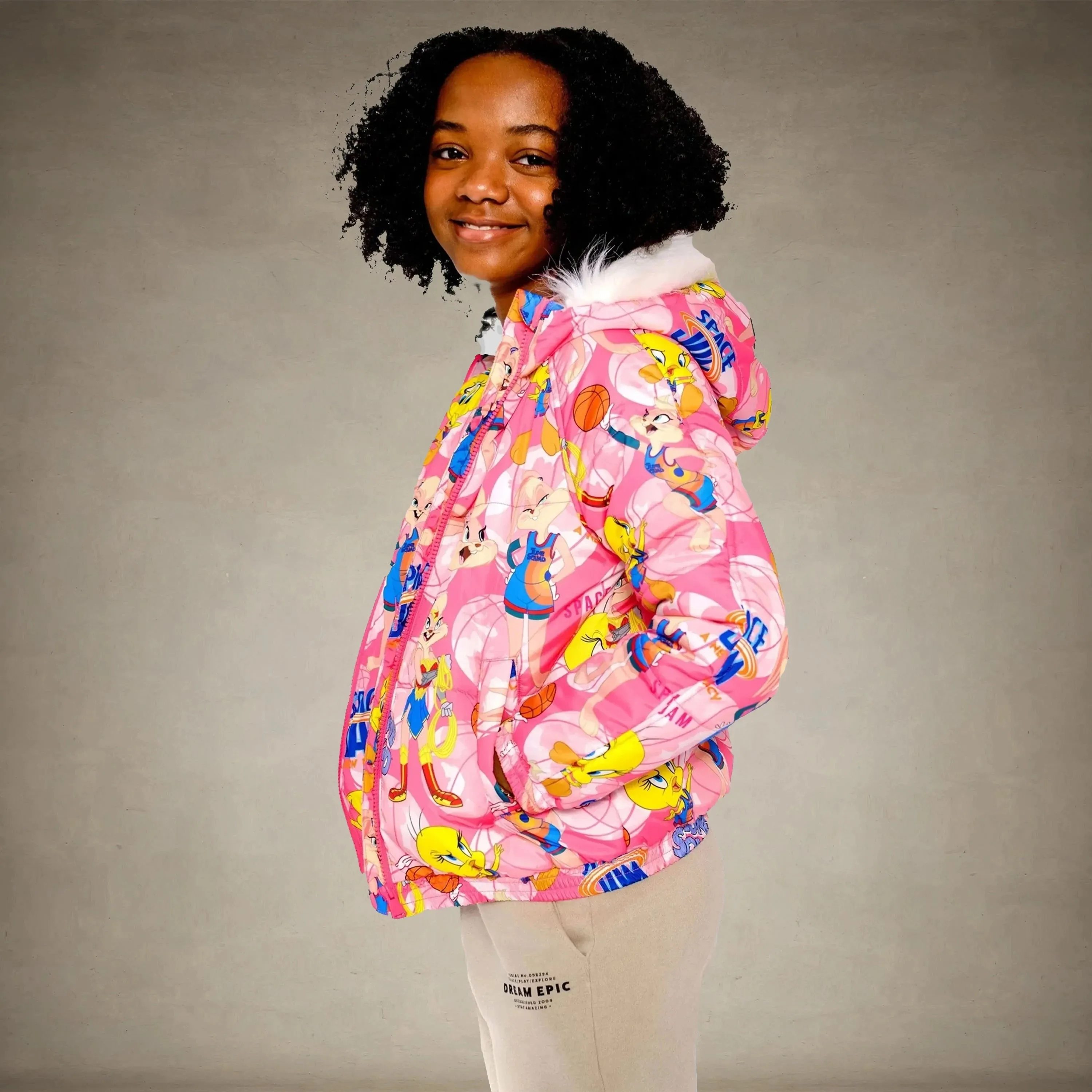Girl's Heavy Quilted Puffer in New Looney Mash Jacket - FINAL SALE