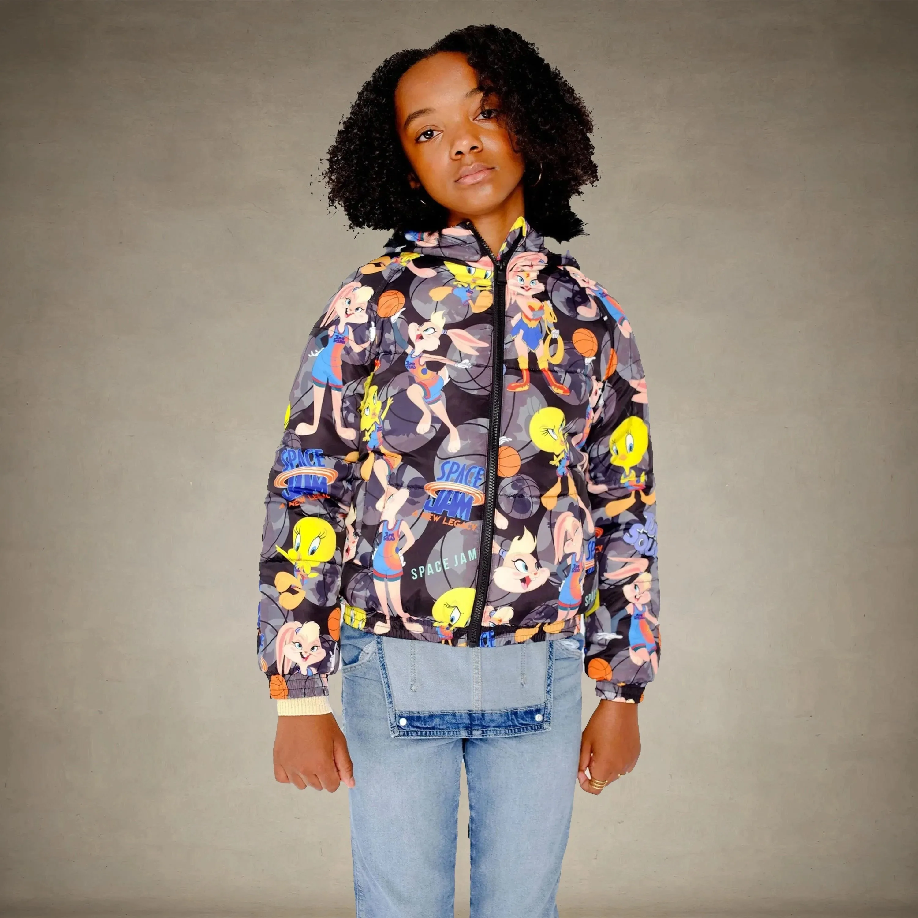 Girl's Heavy Quilted Puffer in New Looney Mash Jacket - FINAL SALE