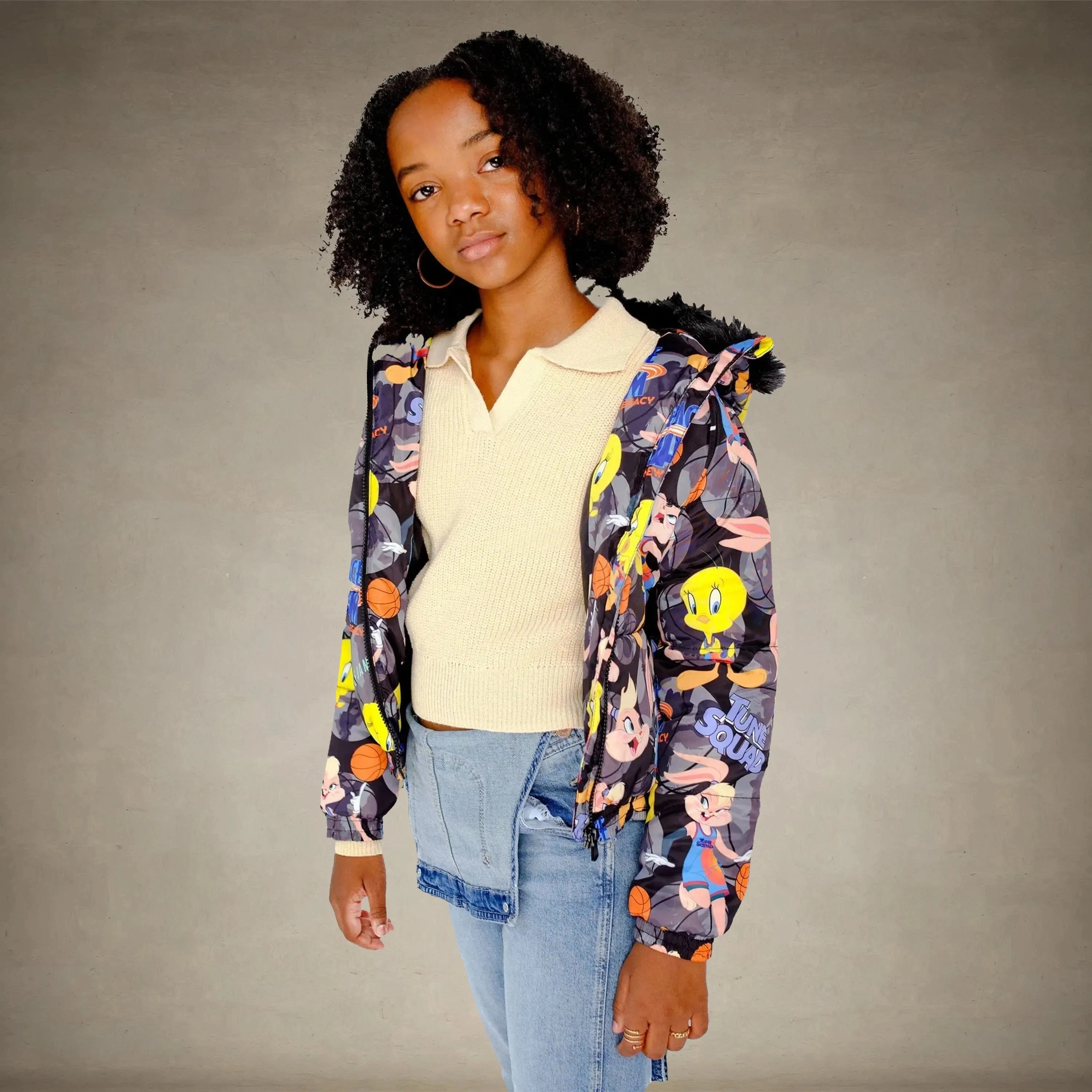 Girl's Heavy Quilted Puffer in New Looney Mash Jacket - FINAL SALE