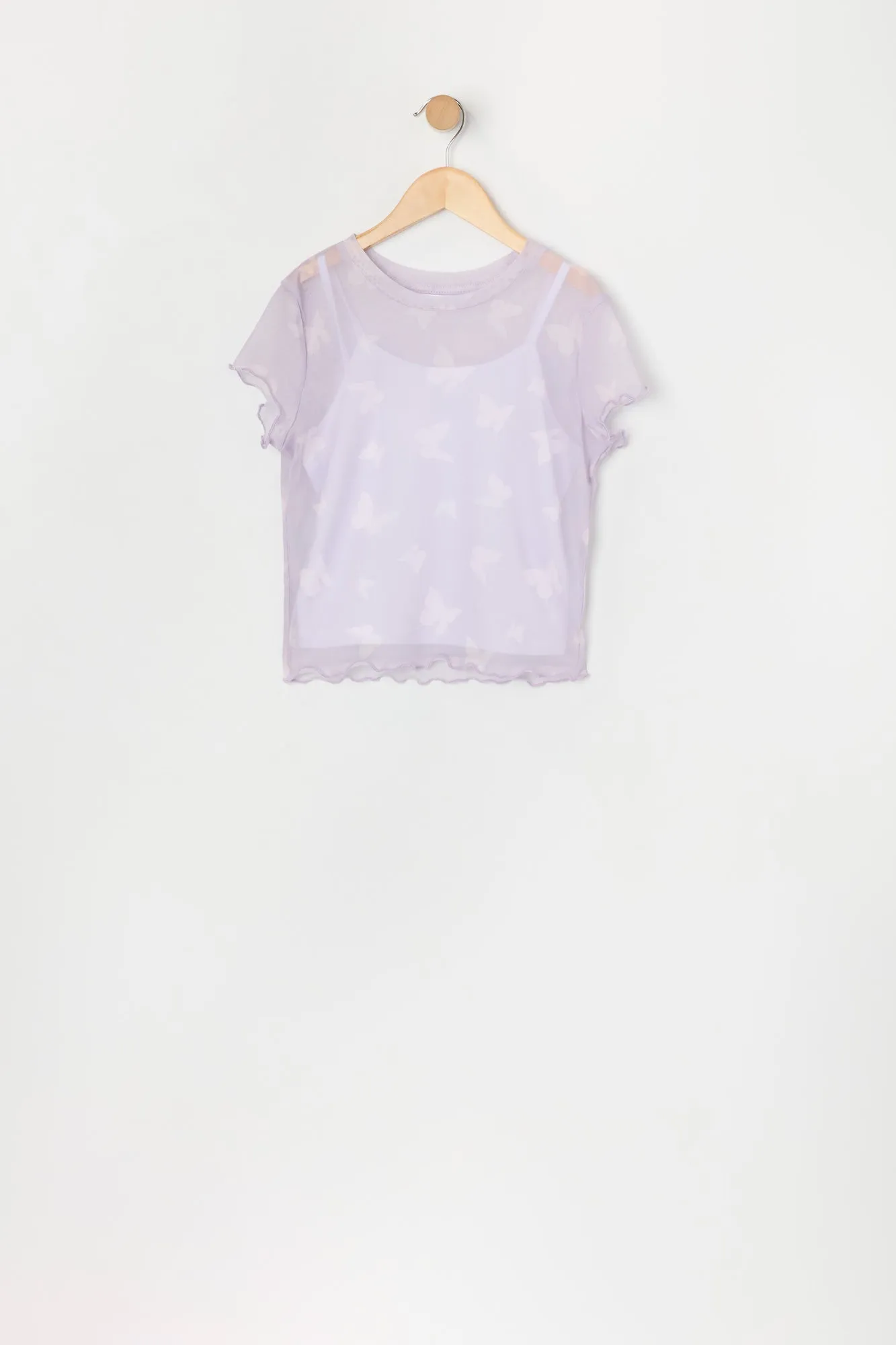 Girls Printed Mesh T-Shirt and Cami 2 Piece Top