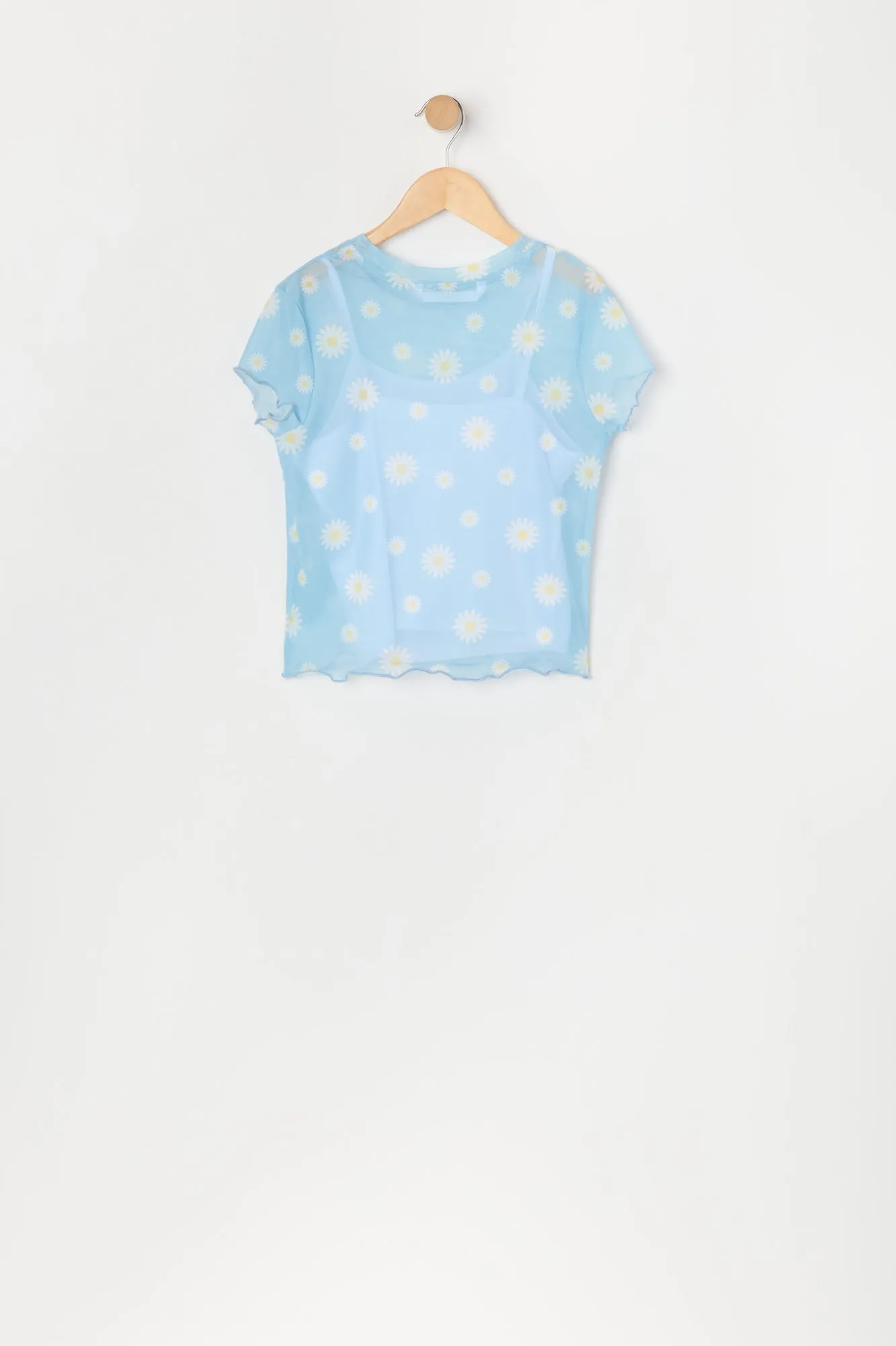 Girls Printed Mesh T-Shirt and Cami 2 Piece Top