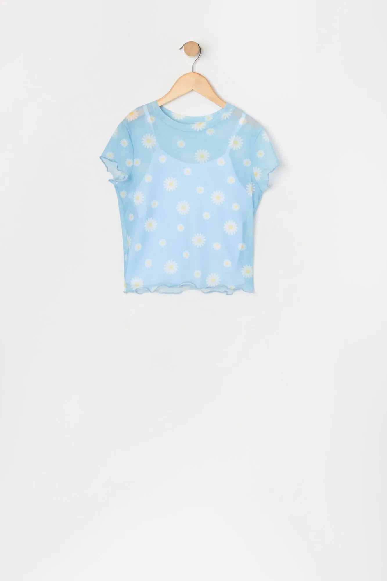 Girls Printed Mesh T-Shirt and Cami 2 Piece Top