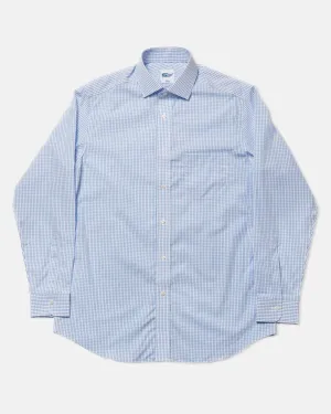 LIGHT BLUE CHECK SPREAD COLLAR SHIRT - TRIM FIT