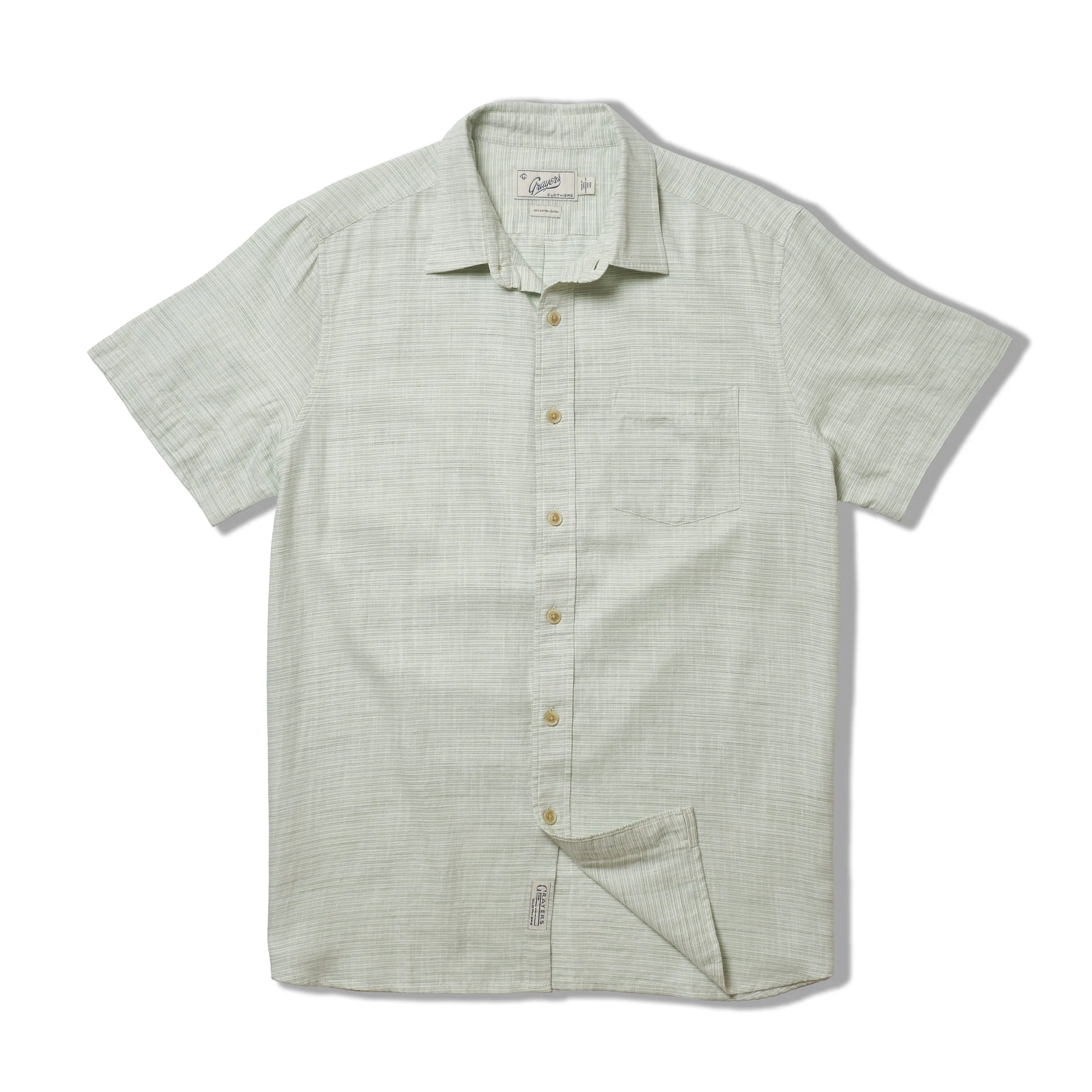 Light Weight Power Loom Short Sleeve Shirt - Green Stripe
