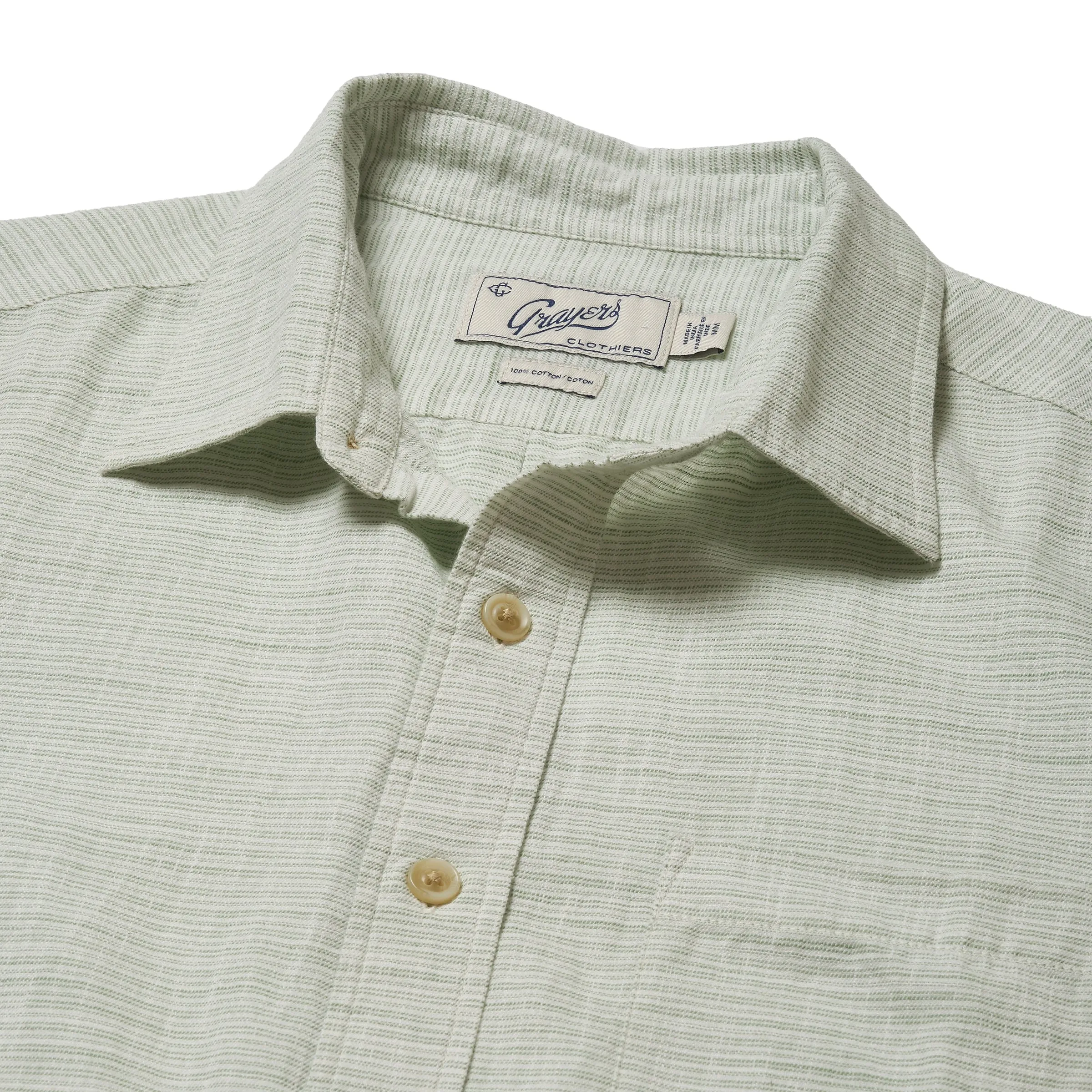 Light Weight Power Loom Short Sleeve Shirt - Green Stripe