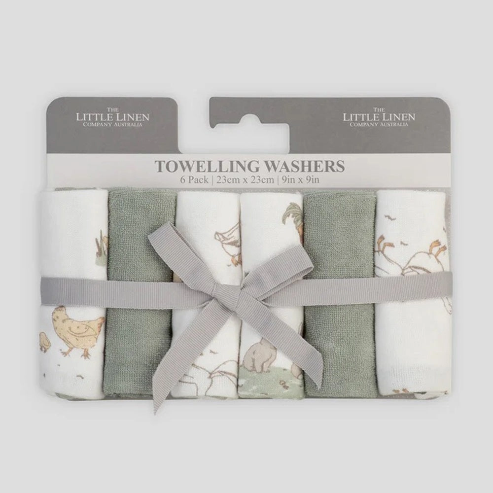 Little Linen Towelling Washers 6pk Farmyard Lamb
