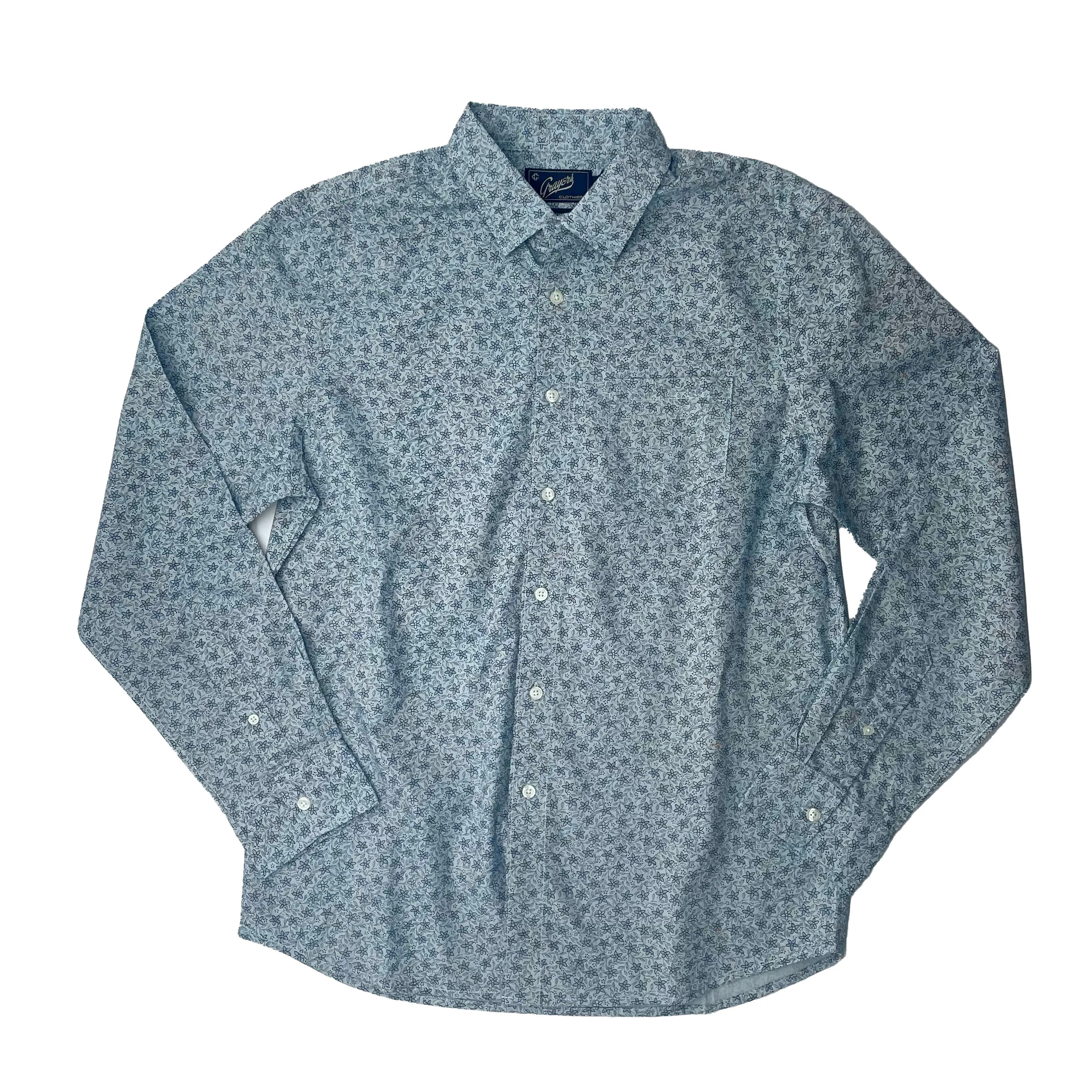 LS Slim Printed Slub Poplin SMP - Black Floral On Blue (Final Sale)*