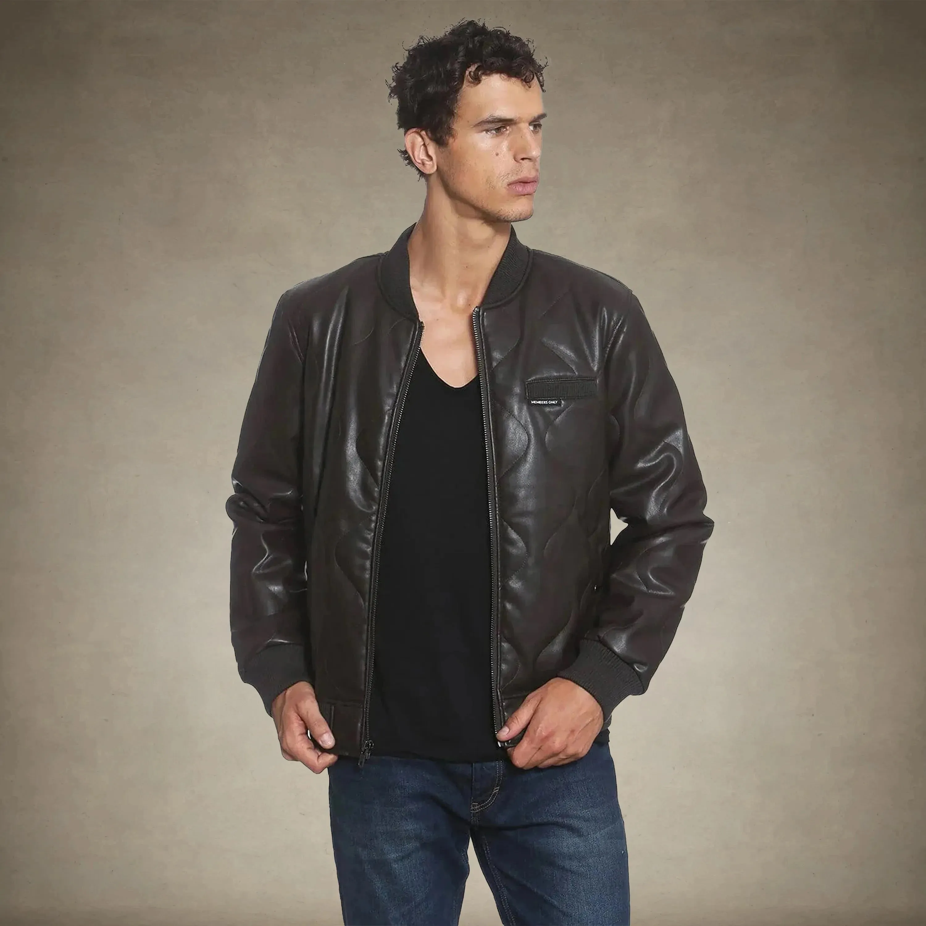 Men's Faux Leather Oval Quilted Bomber Jacket - FINAL SALE