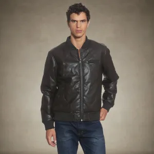 Men's Faux Leather Oval Quilted Bomber Jacket - FINAL SALE
