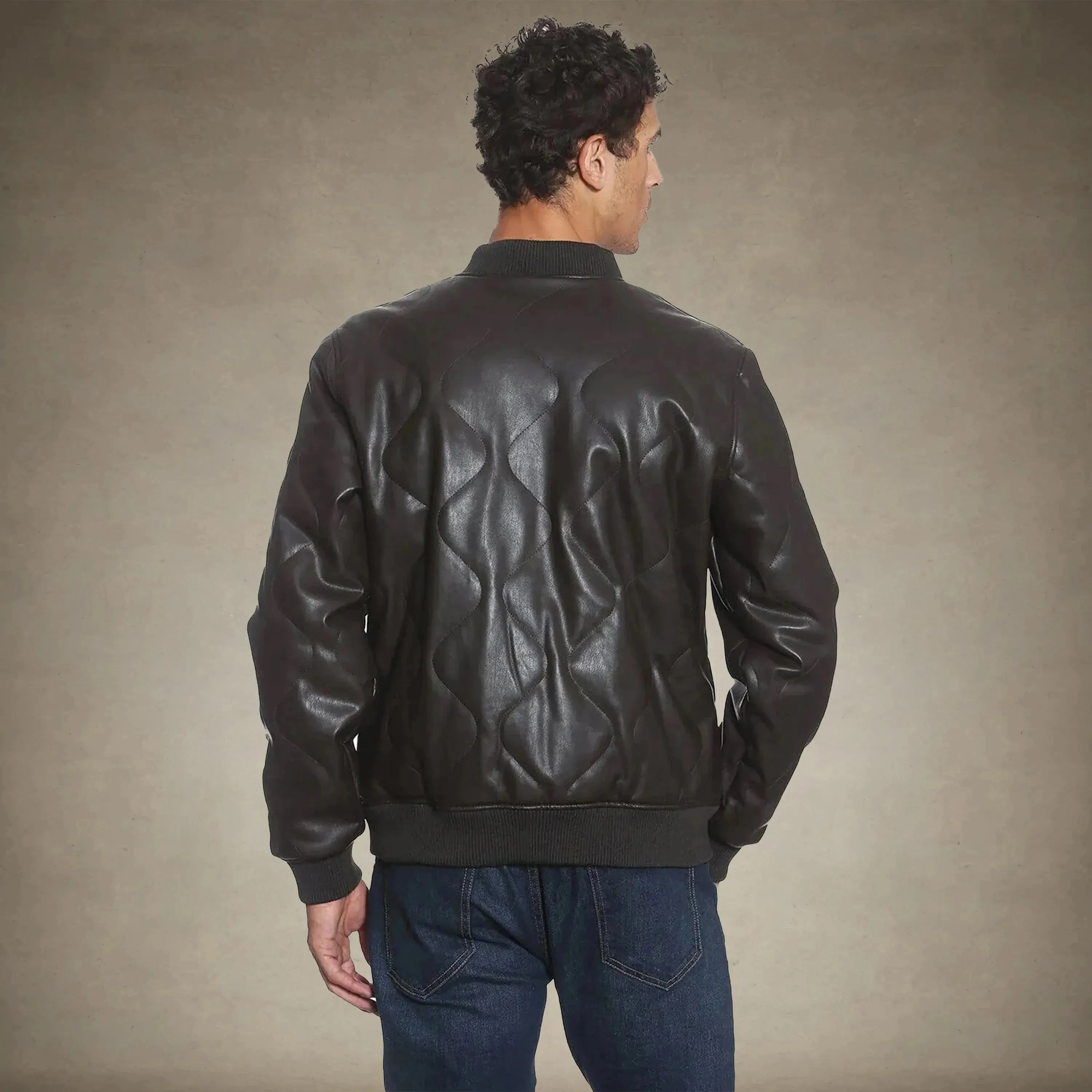 Men's Faux Leather Oval Quilted Bomber Jacket - FINAL SALE