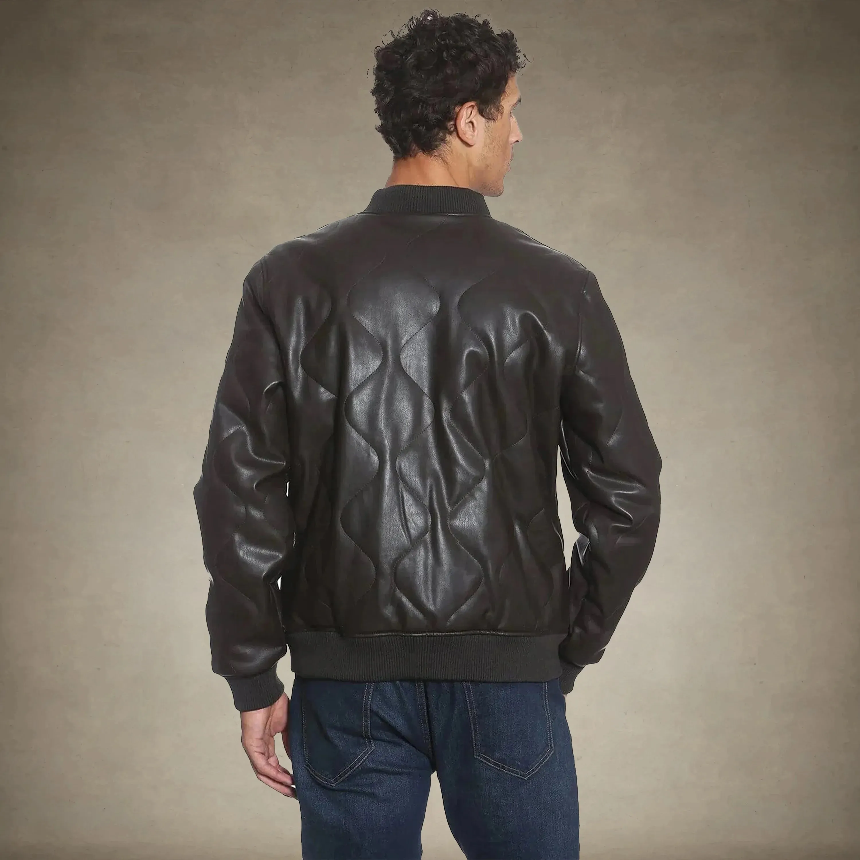 Men's Faux Leather Oval Quilted Bomber Jacket - FINAL SALE